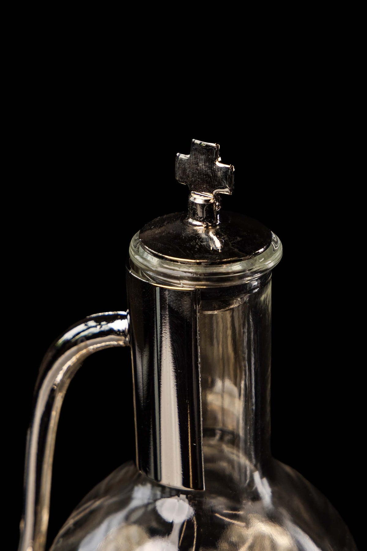 Liturgical Cruets for Wine and Water with Silver-Plated Metal Tray