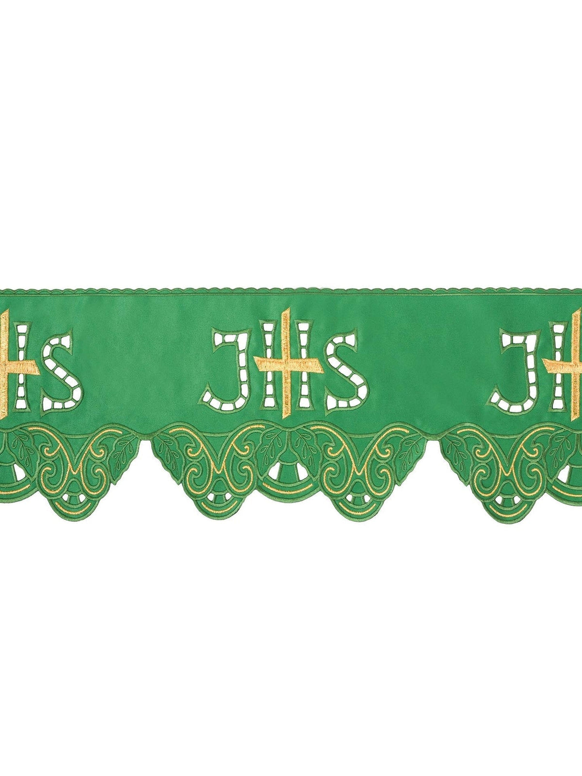 Green Altar Lace with Front IHS Cross Embroidery