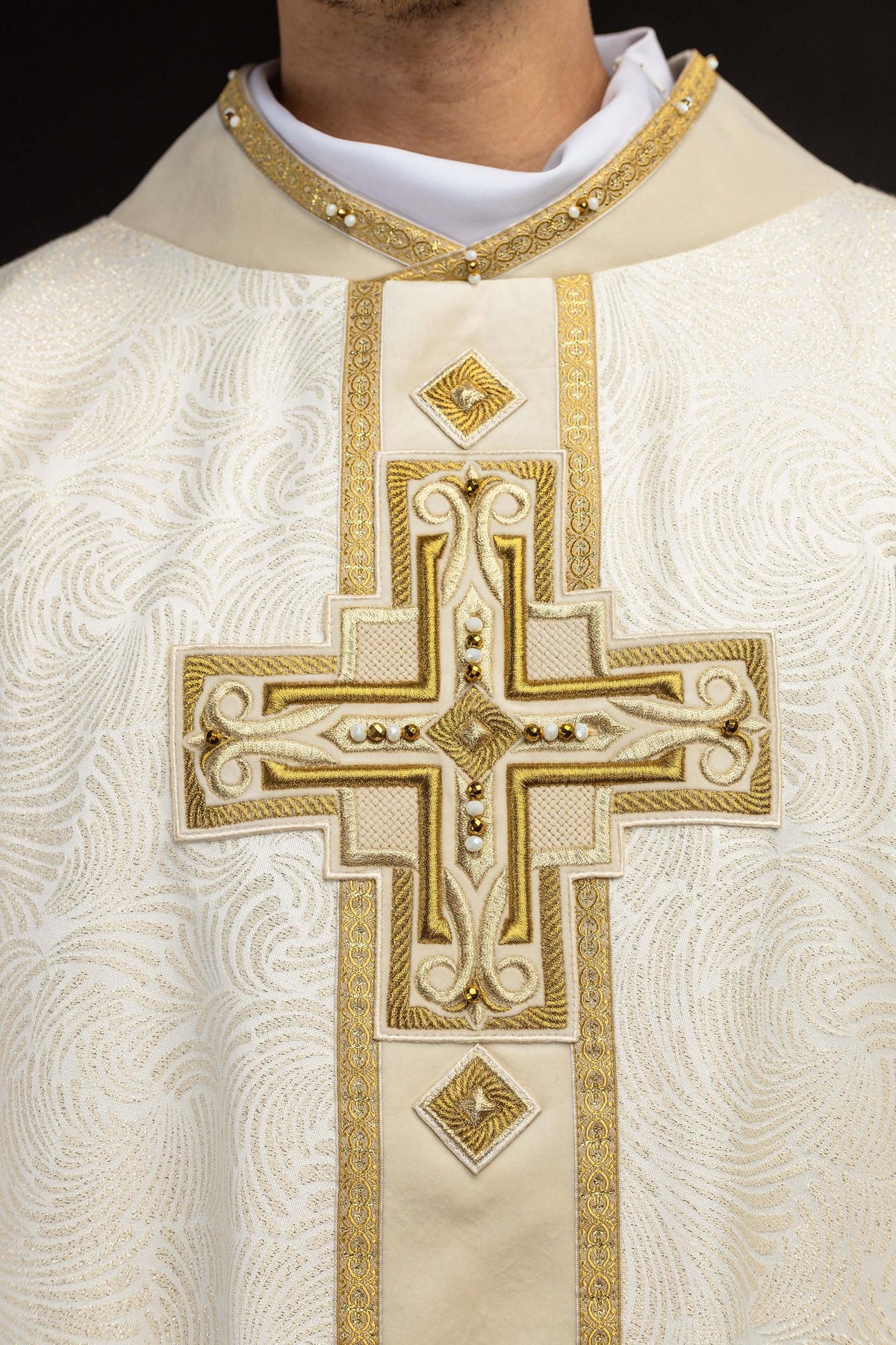 Catholic Chasuble with Natural Stones, Handmade 7012