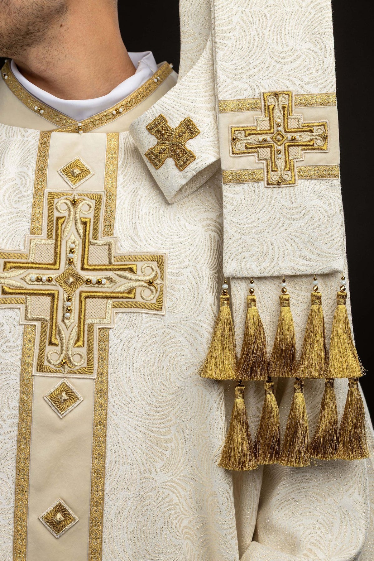 Catholic Chasuble with Natural Stones, Handmade 7012