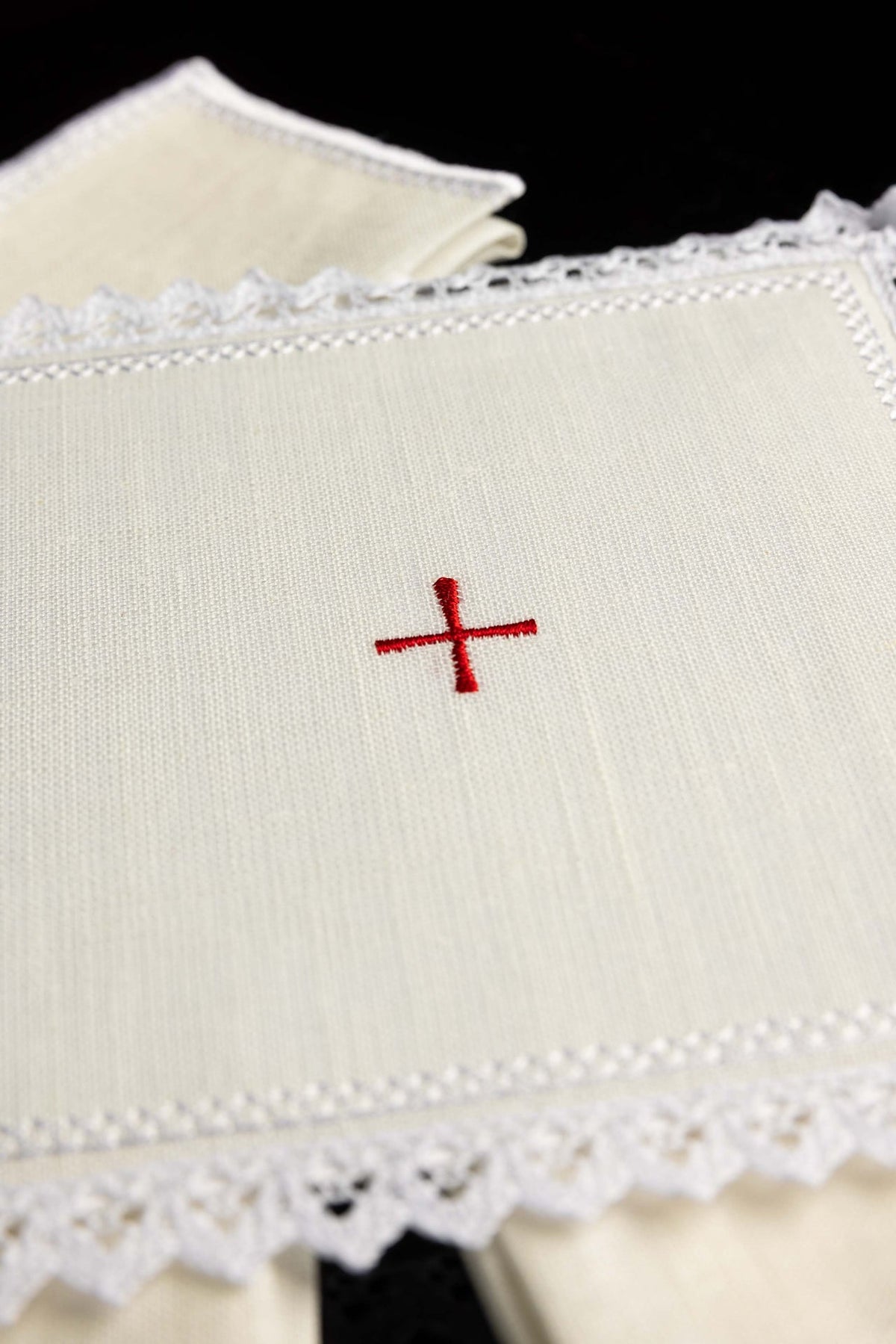 Embroidered Altar Linen Set with Red Crosses