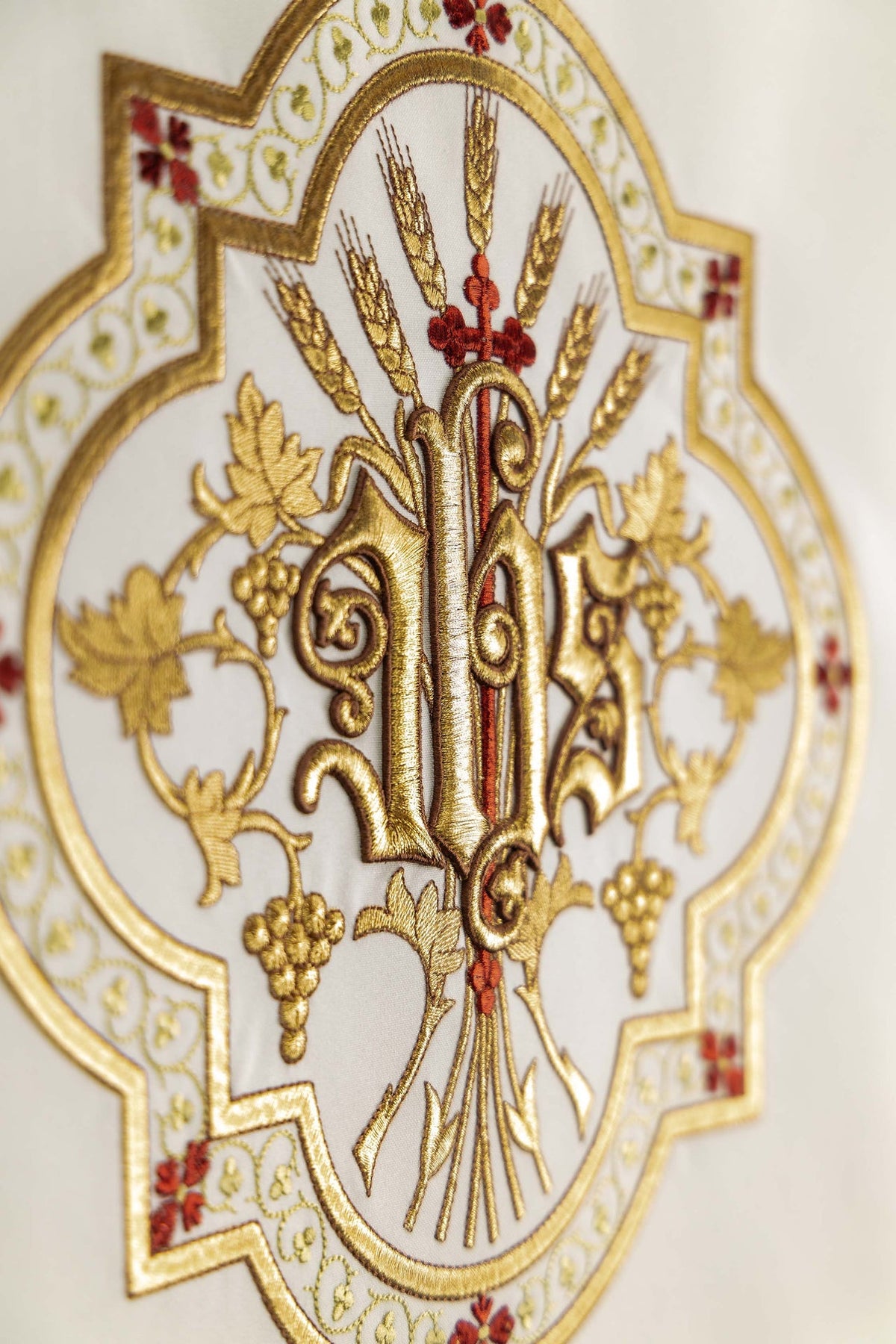 Embroidered Ecru Church Lectern Cover with IHS