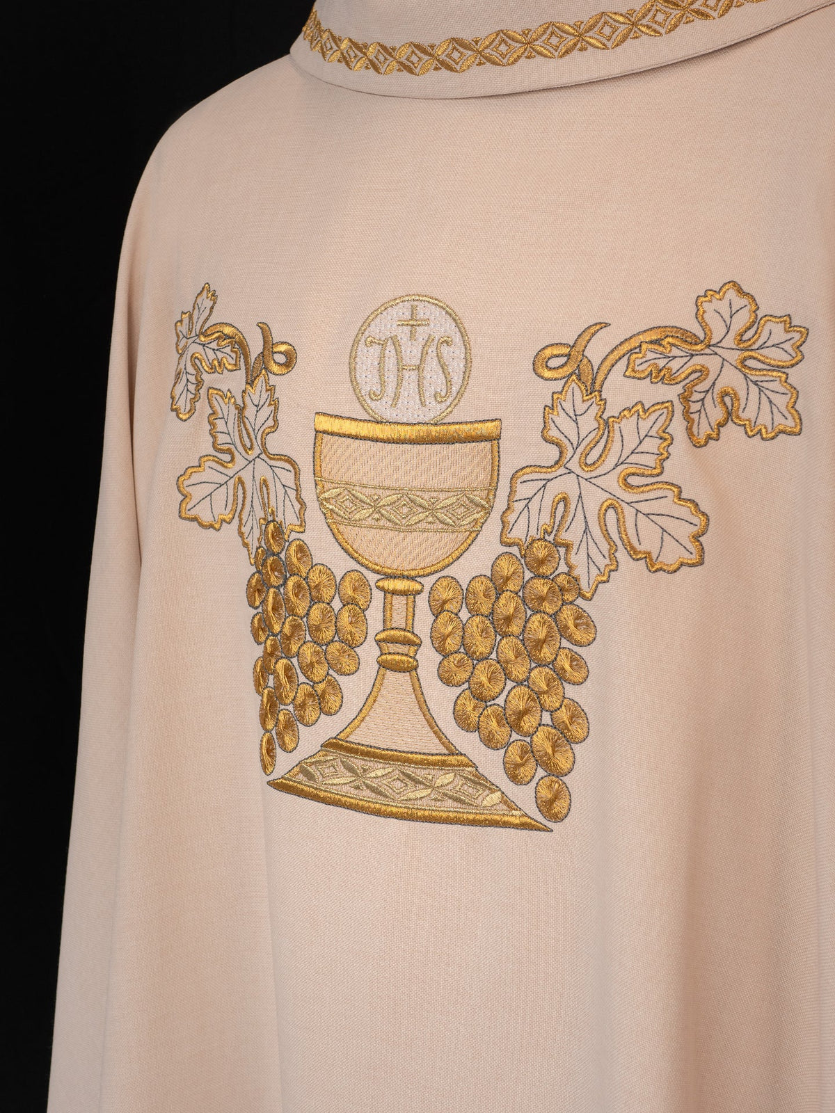 Embroidered Ecru Chasuble with Chalice and Grapes