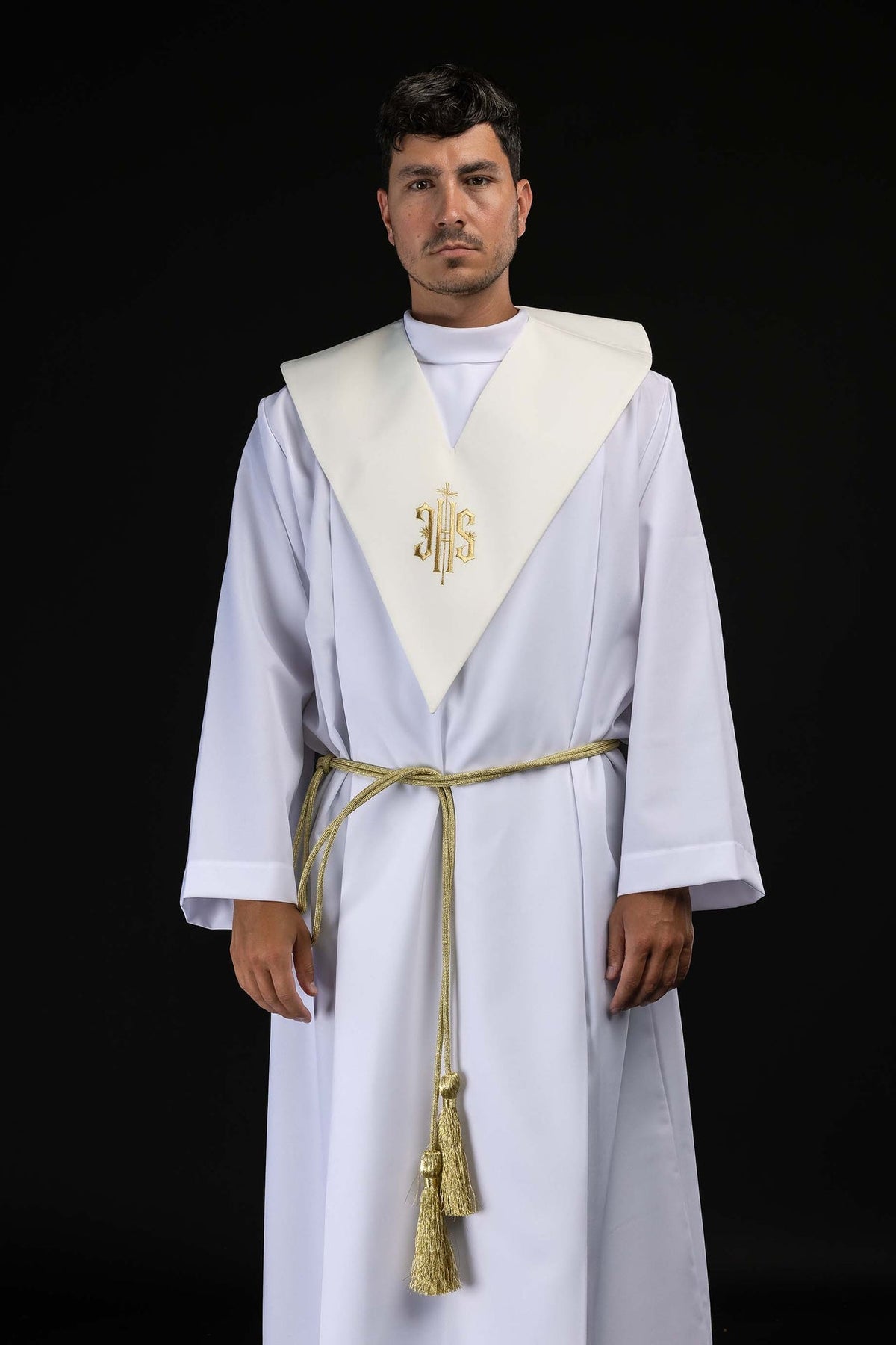 Ecru Lector's Stole with Gold IHS Embroidery