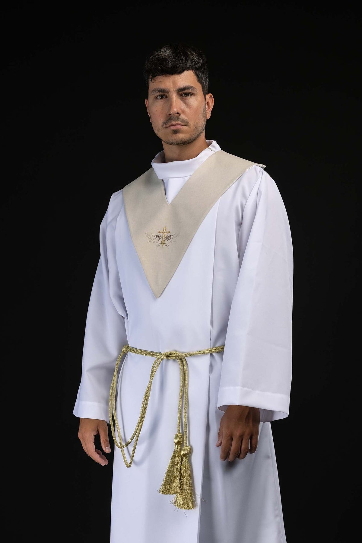 Ecru Lector's Pallium with Embroidered Gold Cross