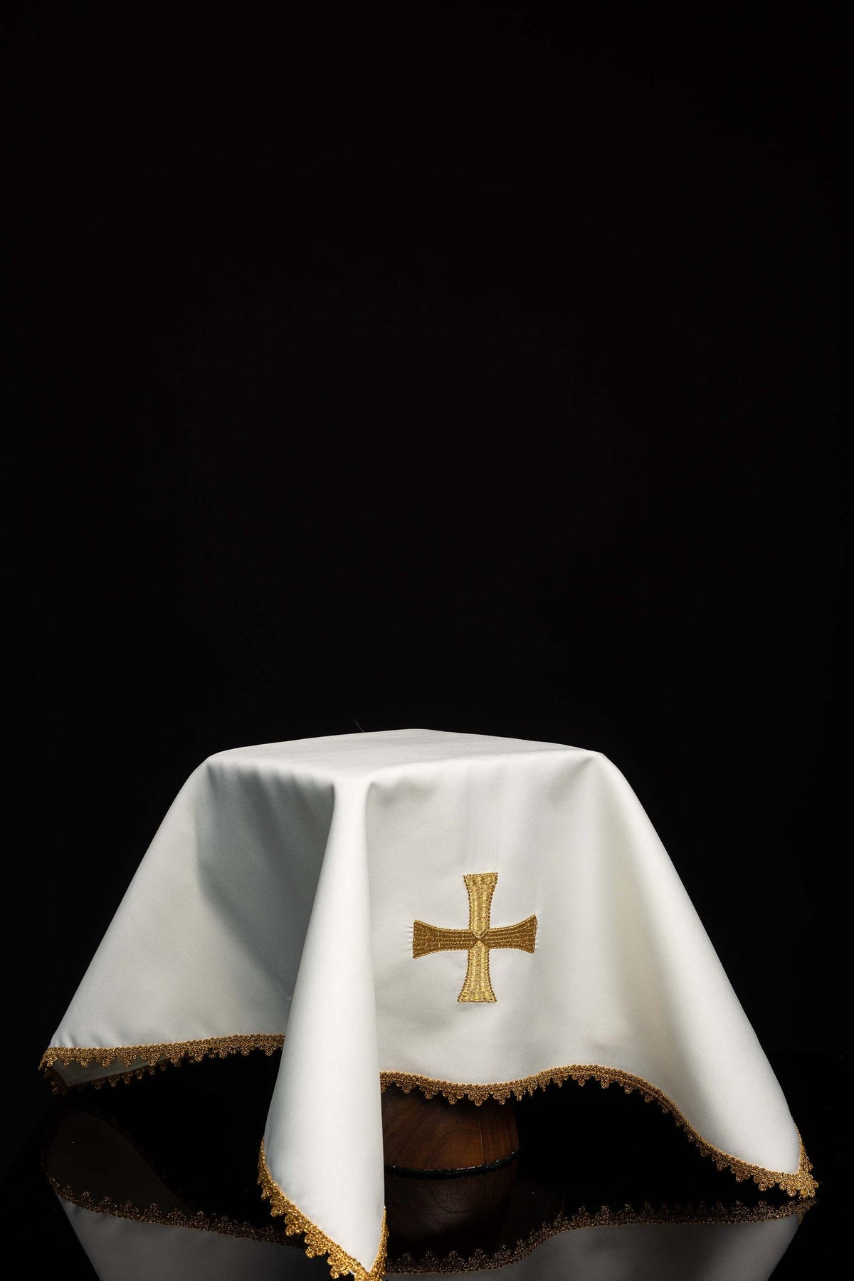 Set of Four Chalice Veils with Embroidered Gold Crosses
