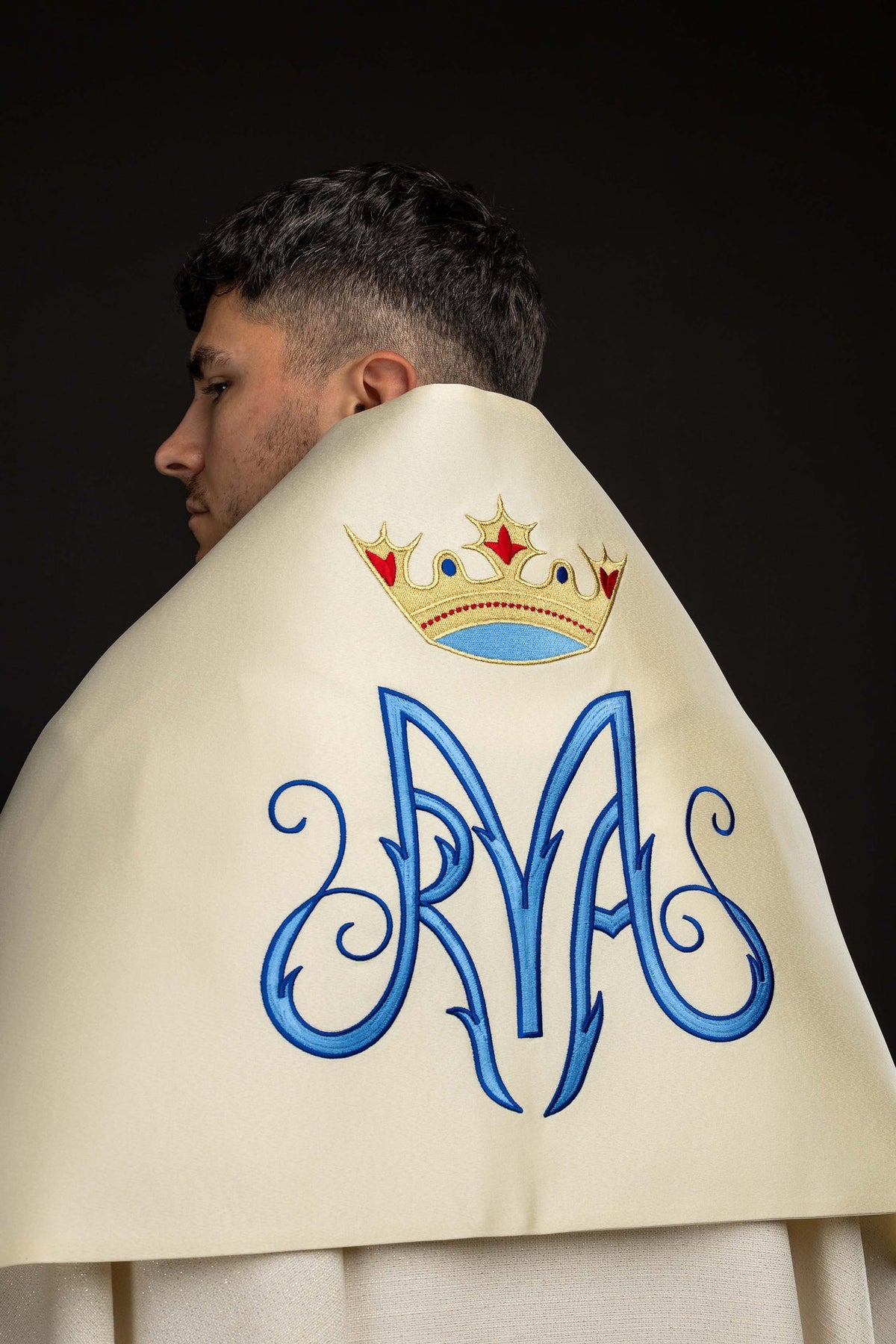 Ecru Humeral Veil with Embroidered Marian Symbol