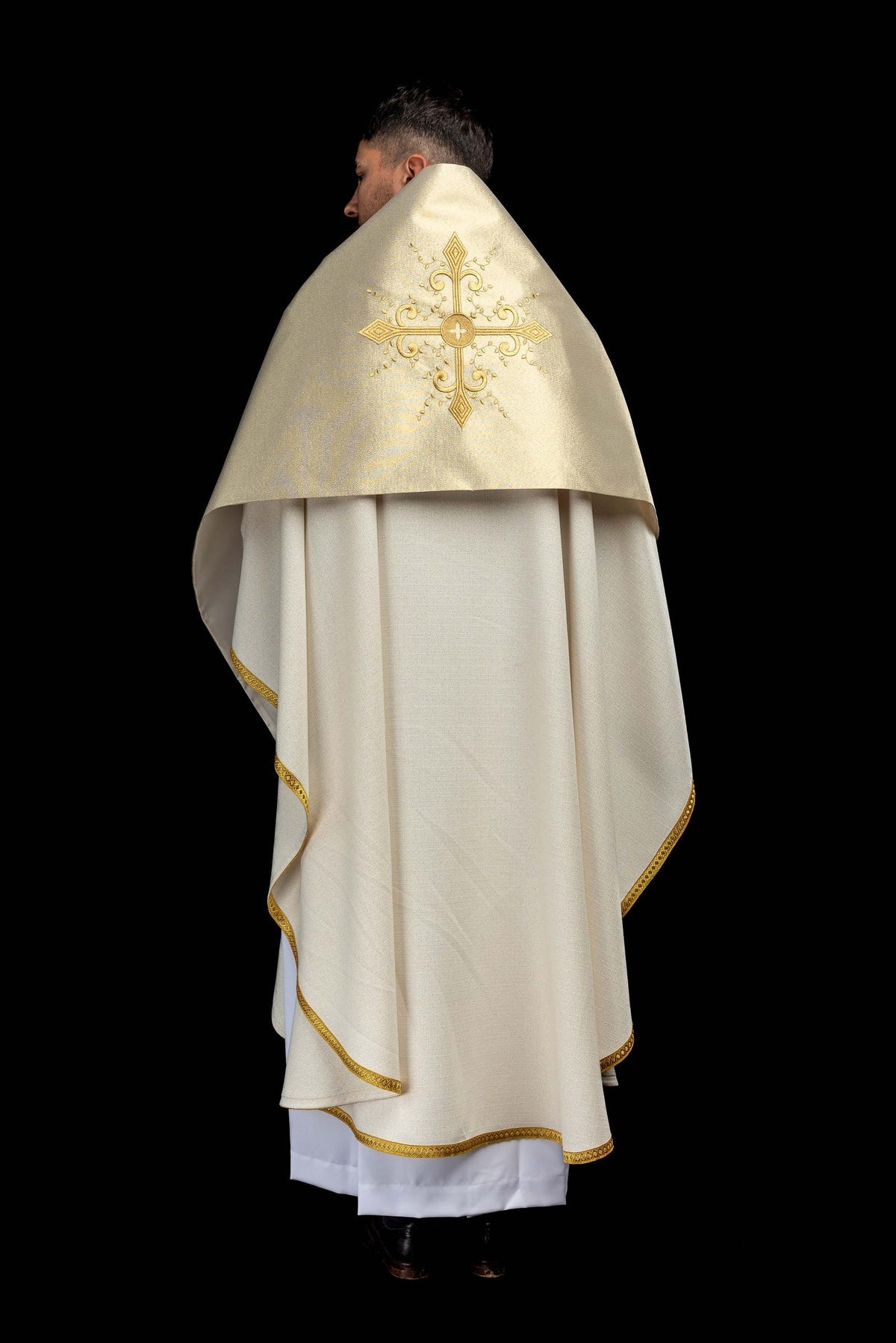 Gold Humeral Veil with Embroidered Cross Motif