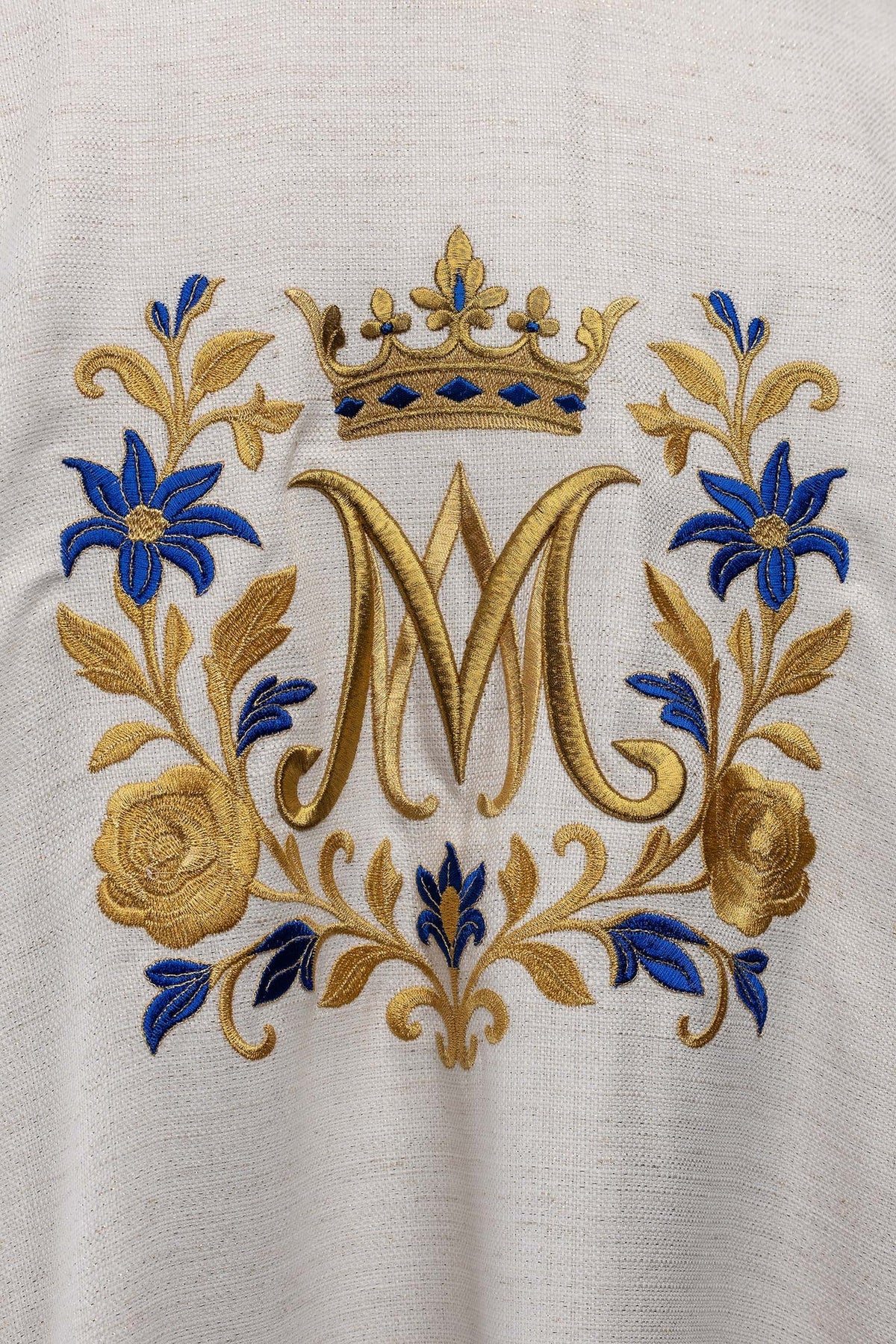Embroidered Catholic Dalmatic with Marian Motif, Ecru