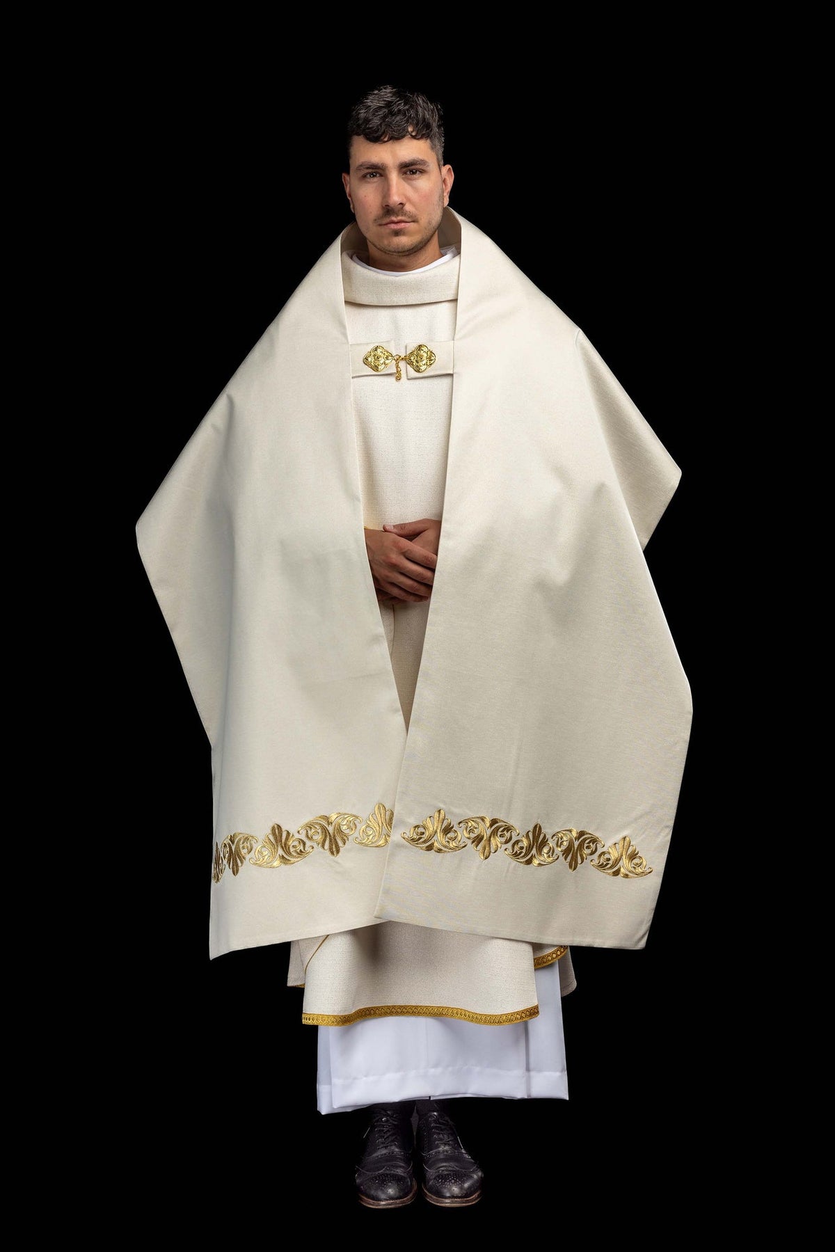 Humeral Veil with Embroidered Cross and Decorative Stone