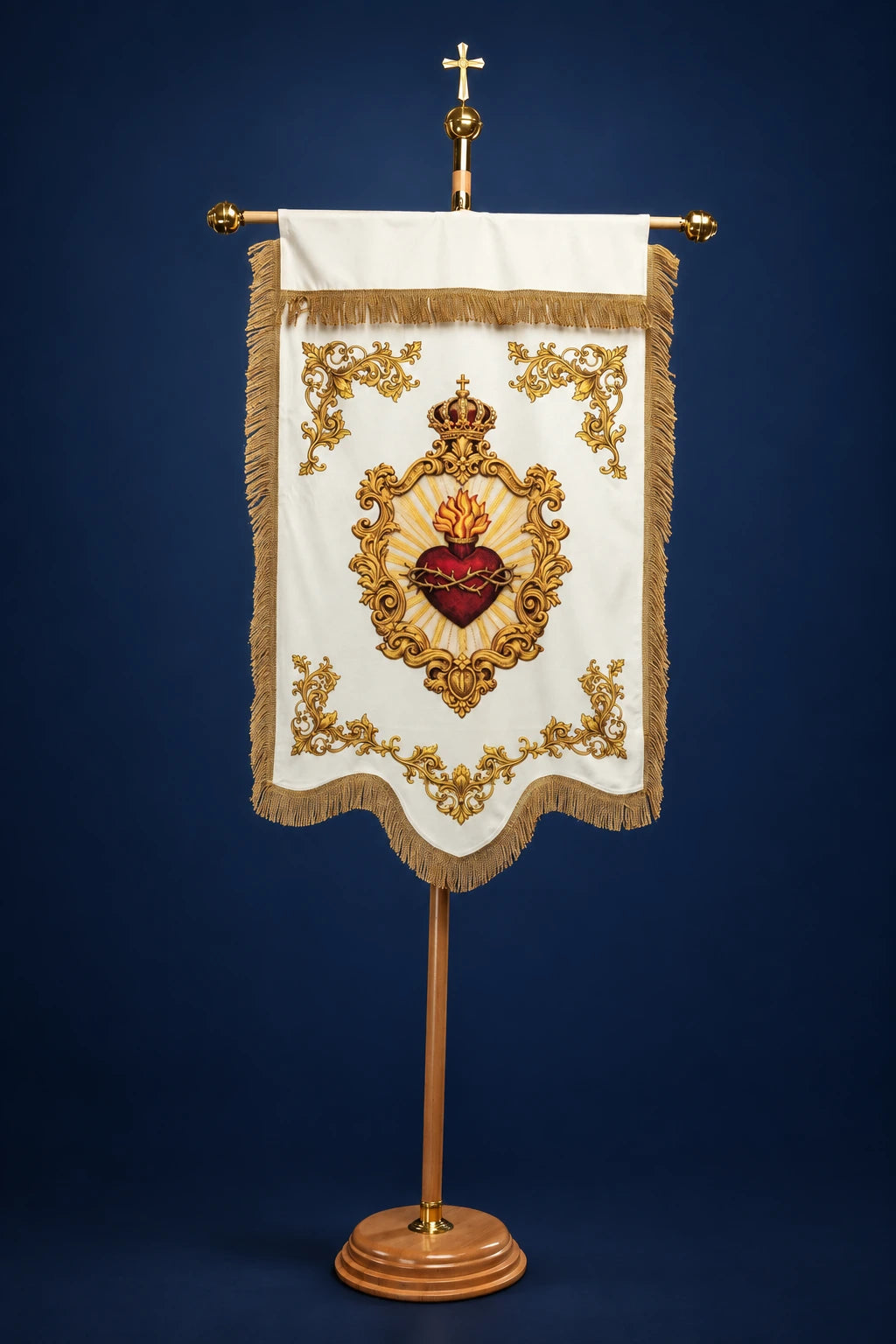 Double-Sided Printed Church Banner with IHS, 31.5 × 51 in (80 × 130 cm), front view with Sacred Heart of Jesus