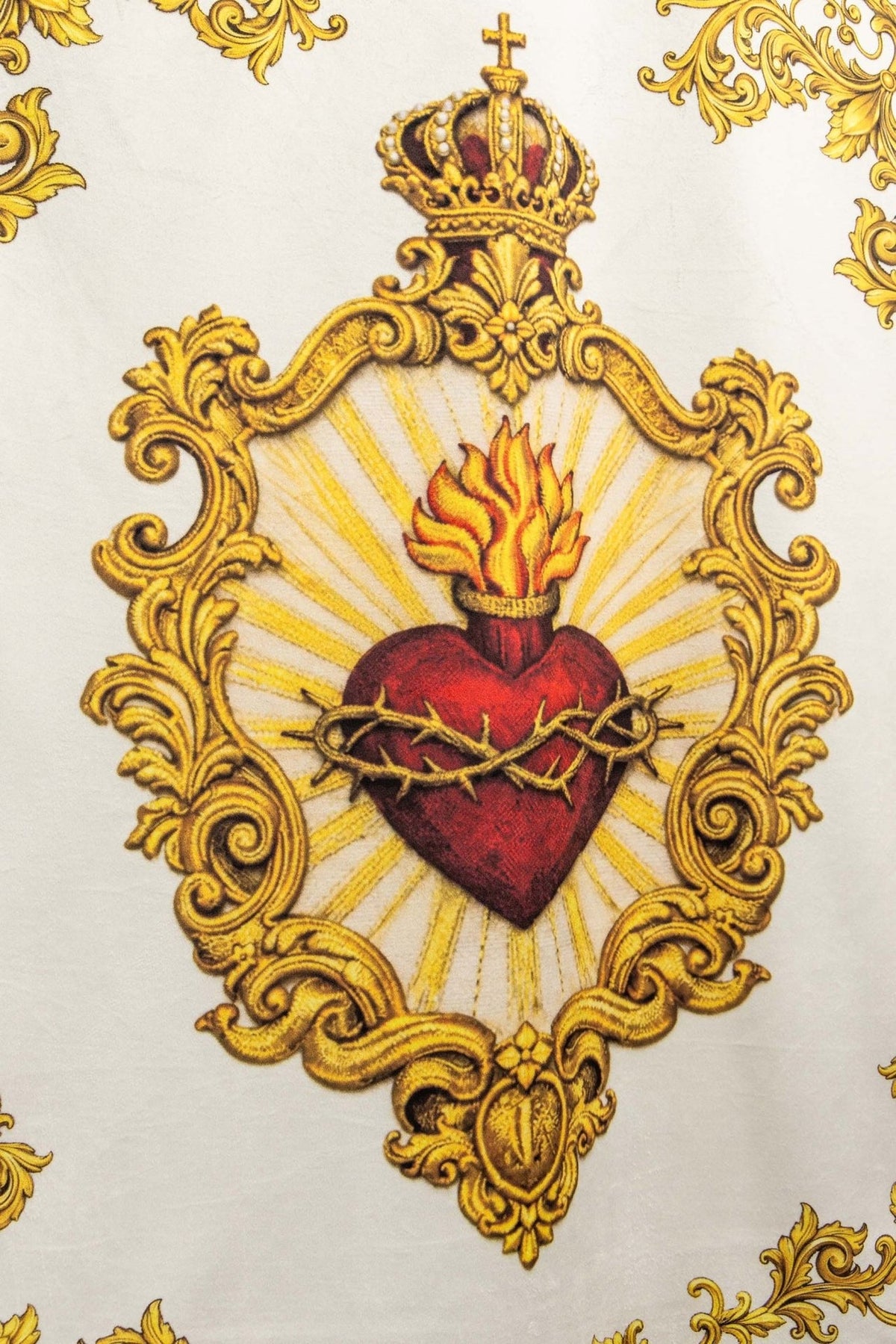 Church banner close-up of the Sacred Heart of Jesus design