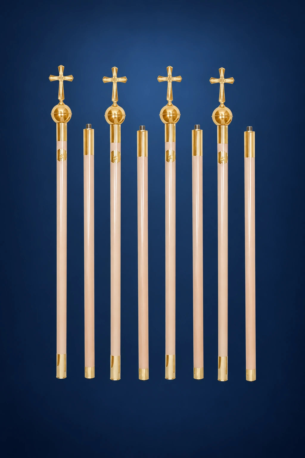 Canopy poles, 86.5 in (220 cm), set of 4, shown as four poles with gold-plated crosses