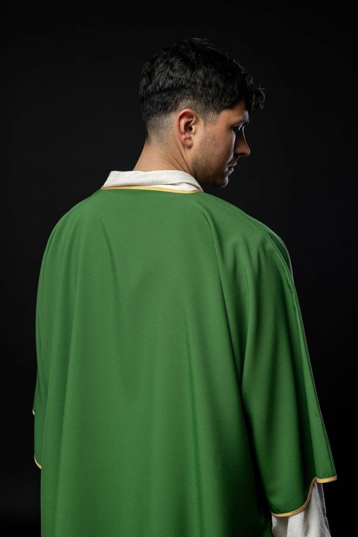 Green dalmatic gold trim and sleeve detail