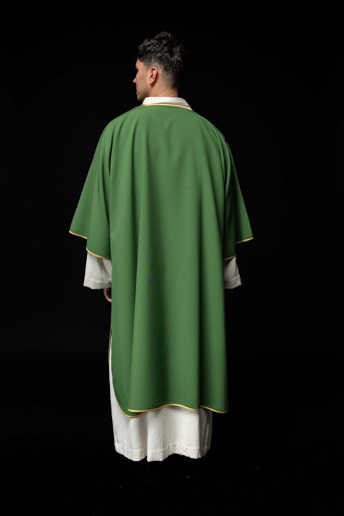 Green dalmatic, back view worn