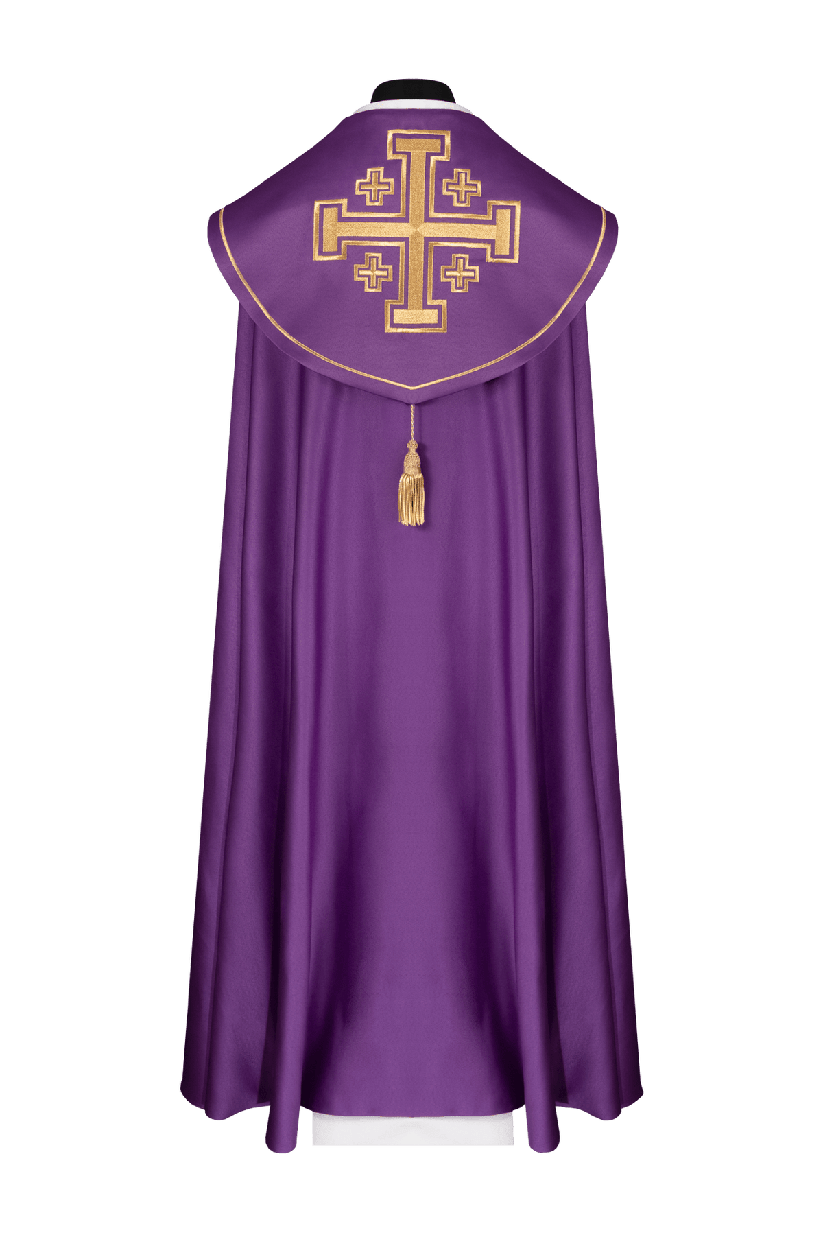 Purple cope, back view with large embroidered cross on the orphrey