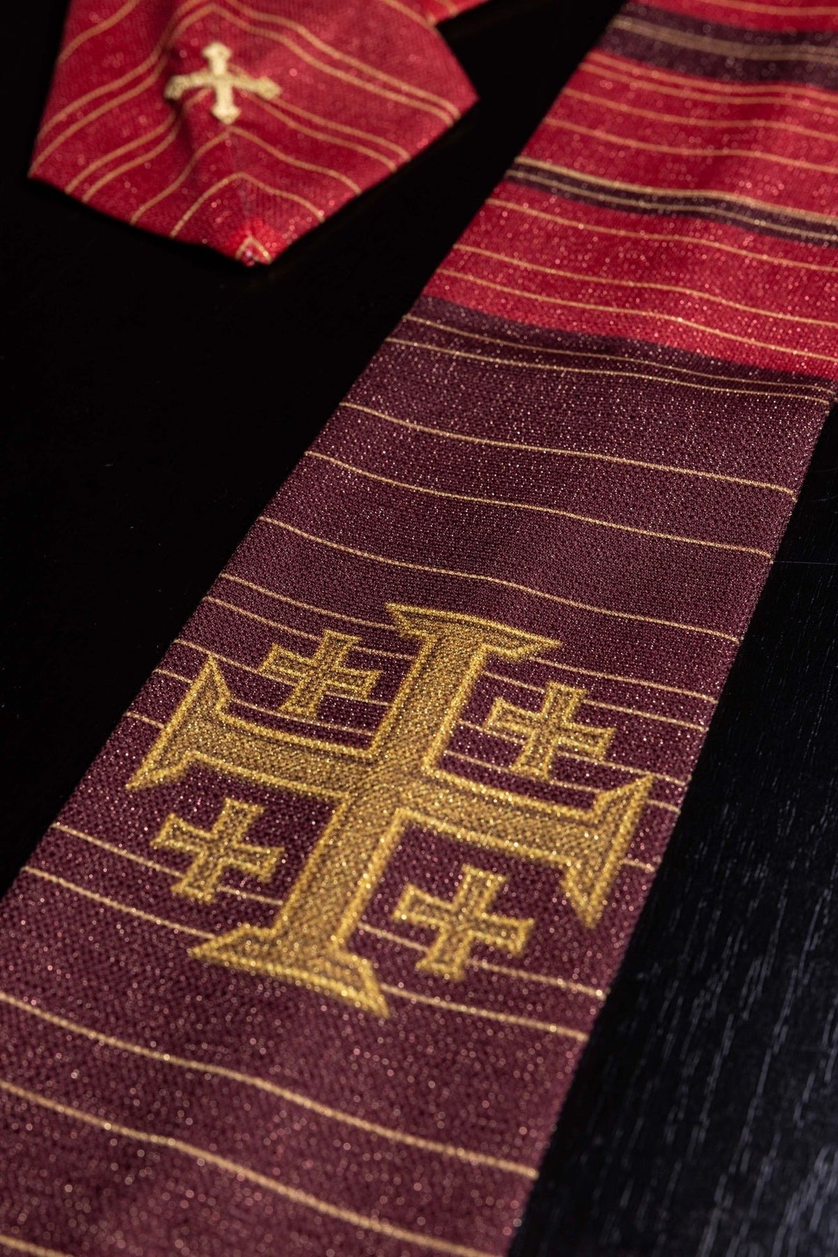 Red stole belonging to the Red Printed Chasuble with Jerusalem Cross