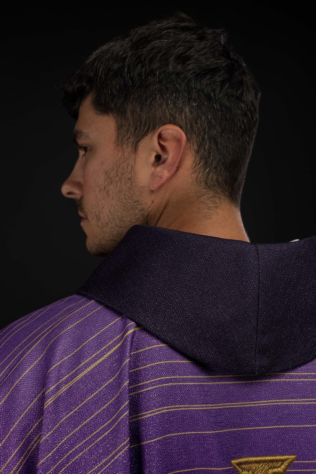 Purple chasuble with Jerusalem cross, front trim and inner lining