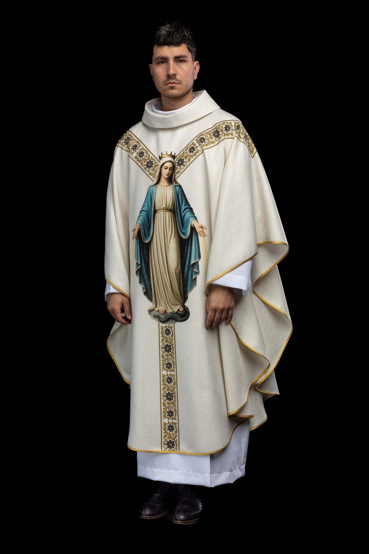 Printed Marian Chasuble with Our Lady of the Immaculate Conception, front view with Marian image