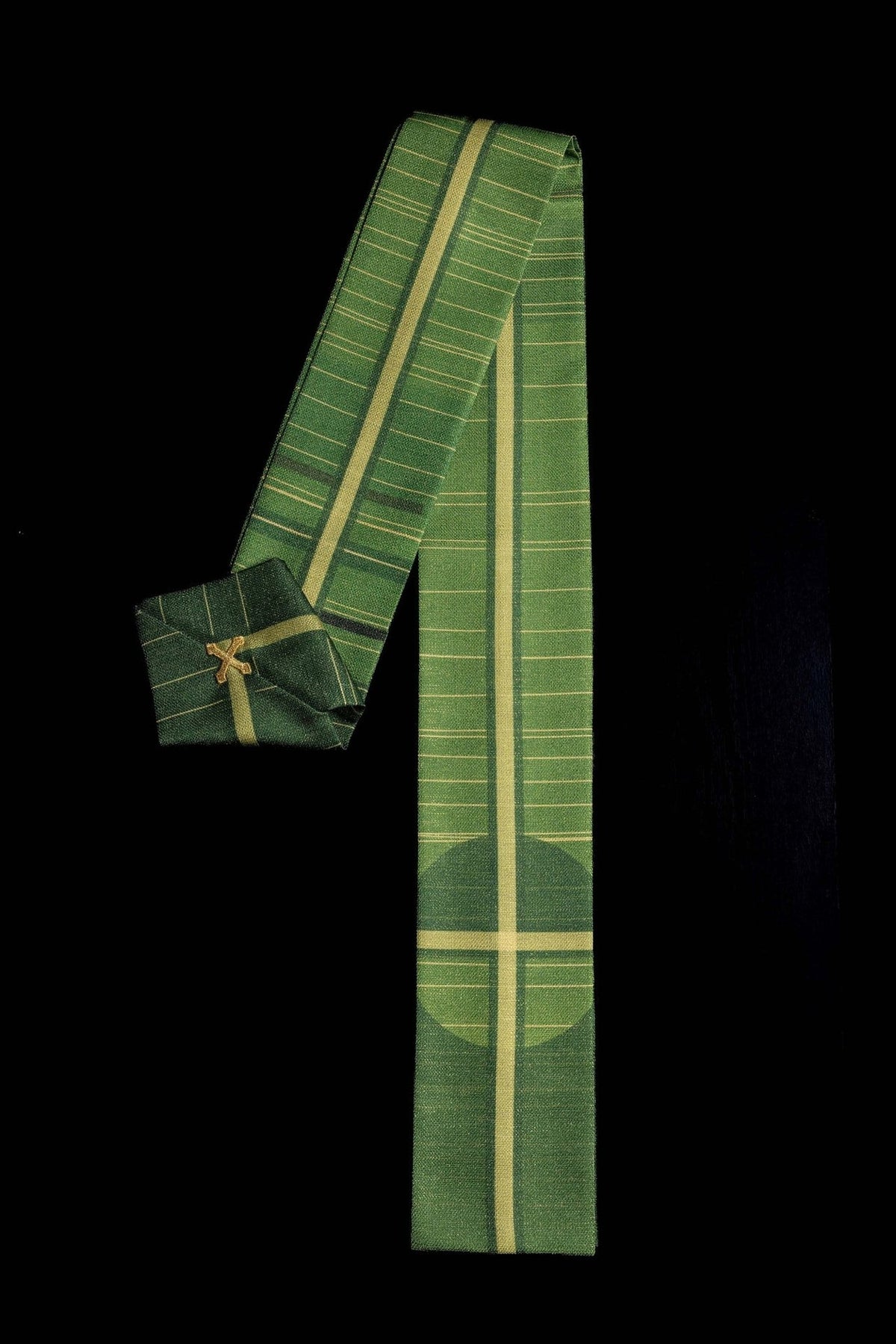 Green stole with gold cross motif belonging to the green chasuble