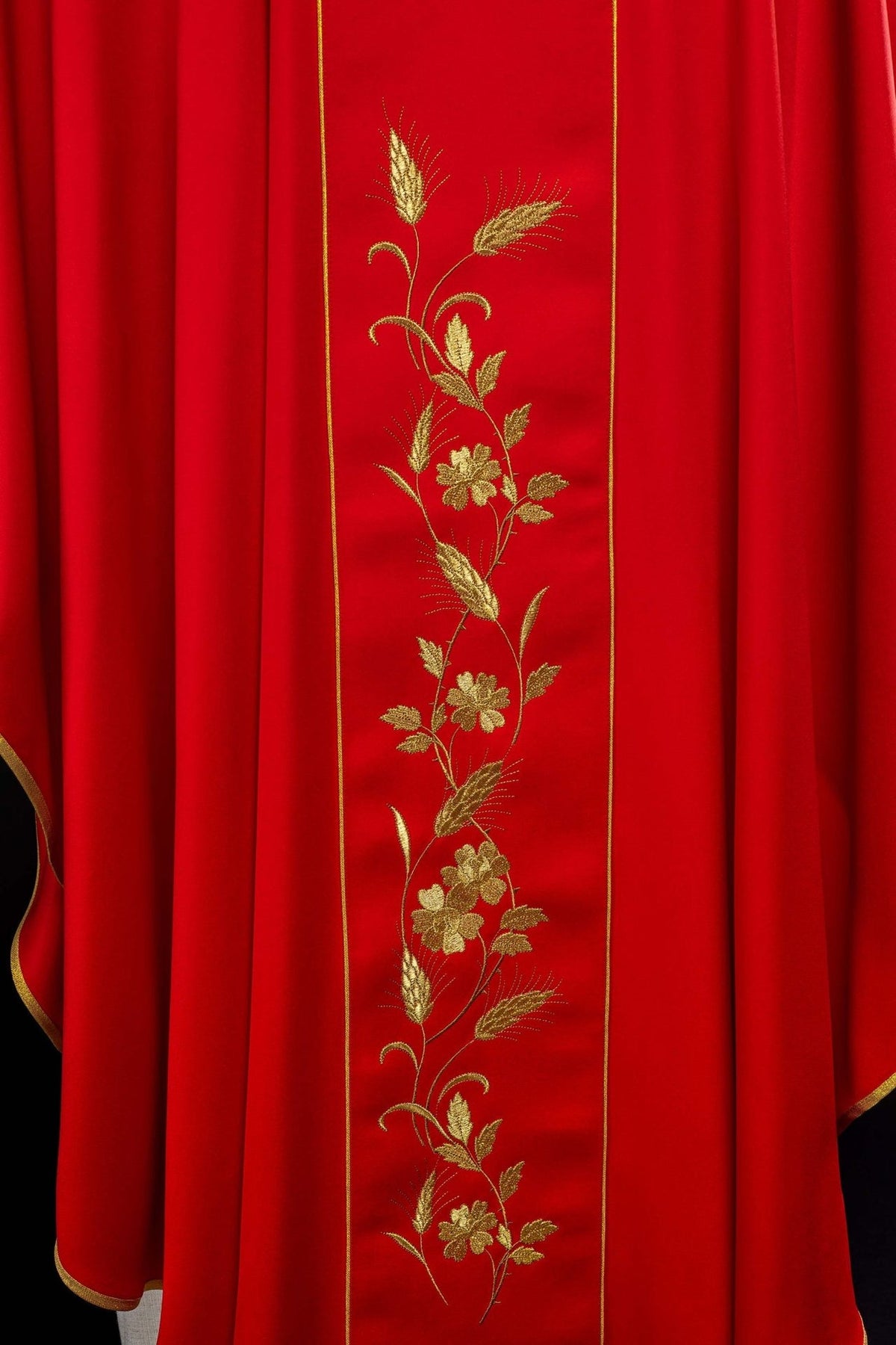 Red chasuble upper front with gold cross embroidery
