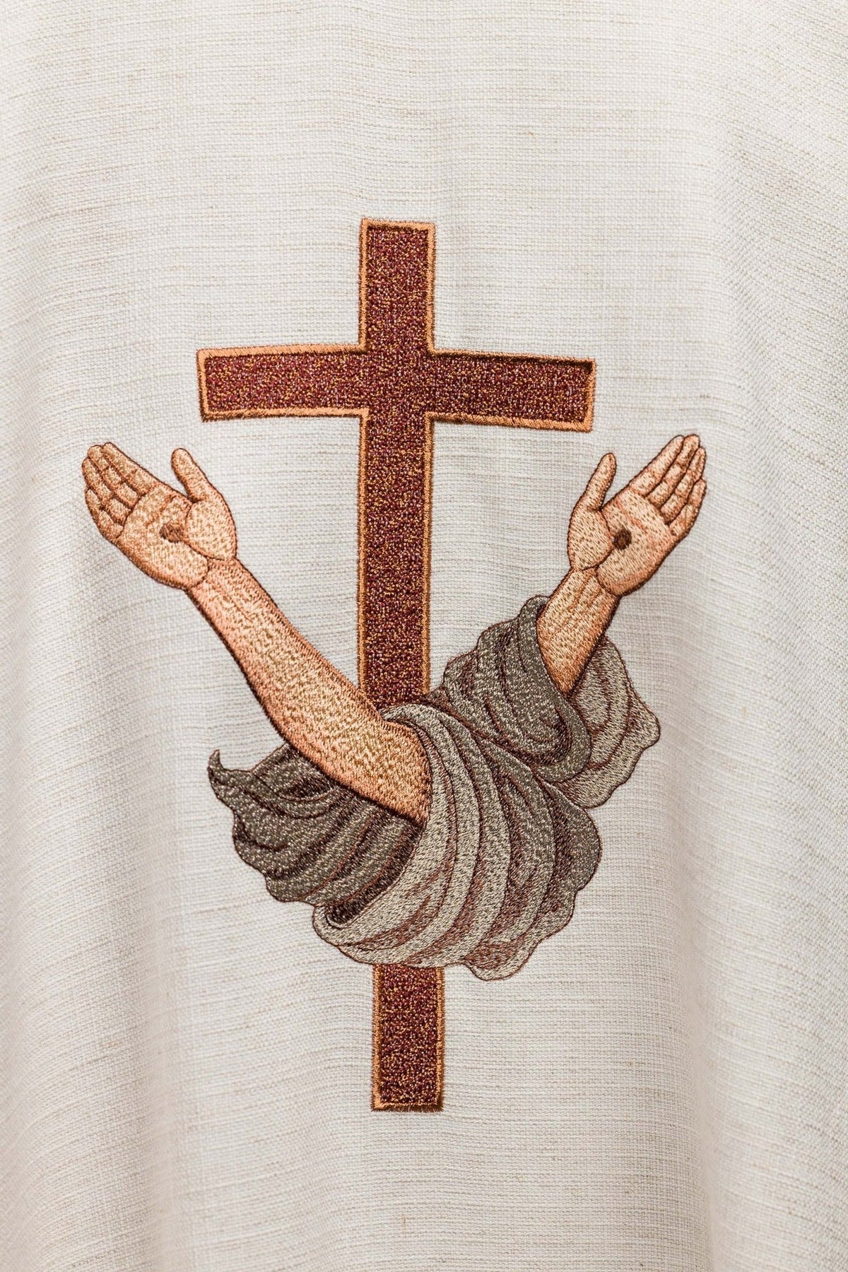 Saint Francis chasuble, back embroidery of a cross and raised hands