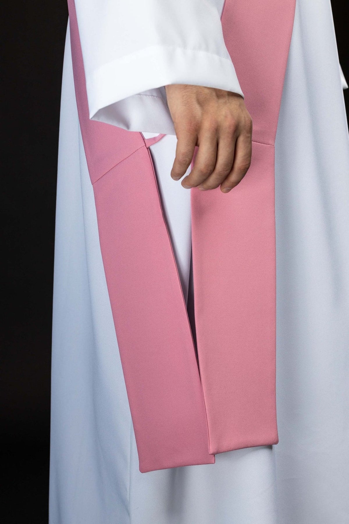 Rose stole detail showing plain reverse side and pointed ends