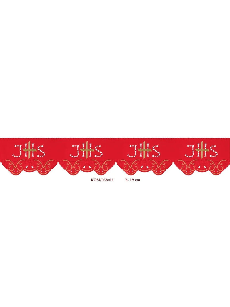 Red Altar Lace with IHS Cross Embroidery