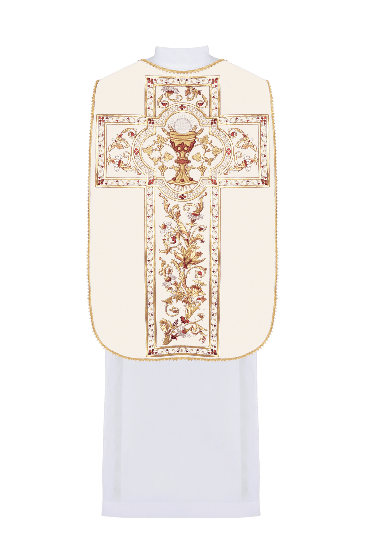 Ornat rzymski haftowany z motywem kielicha eucharystycznego