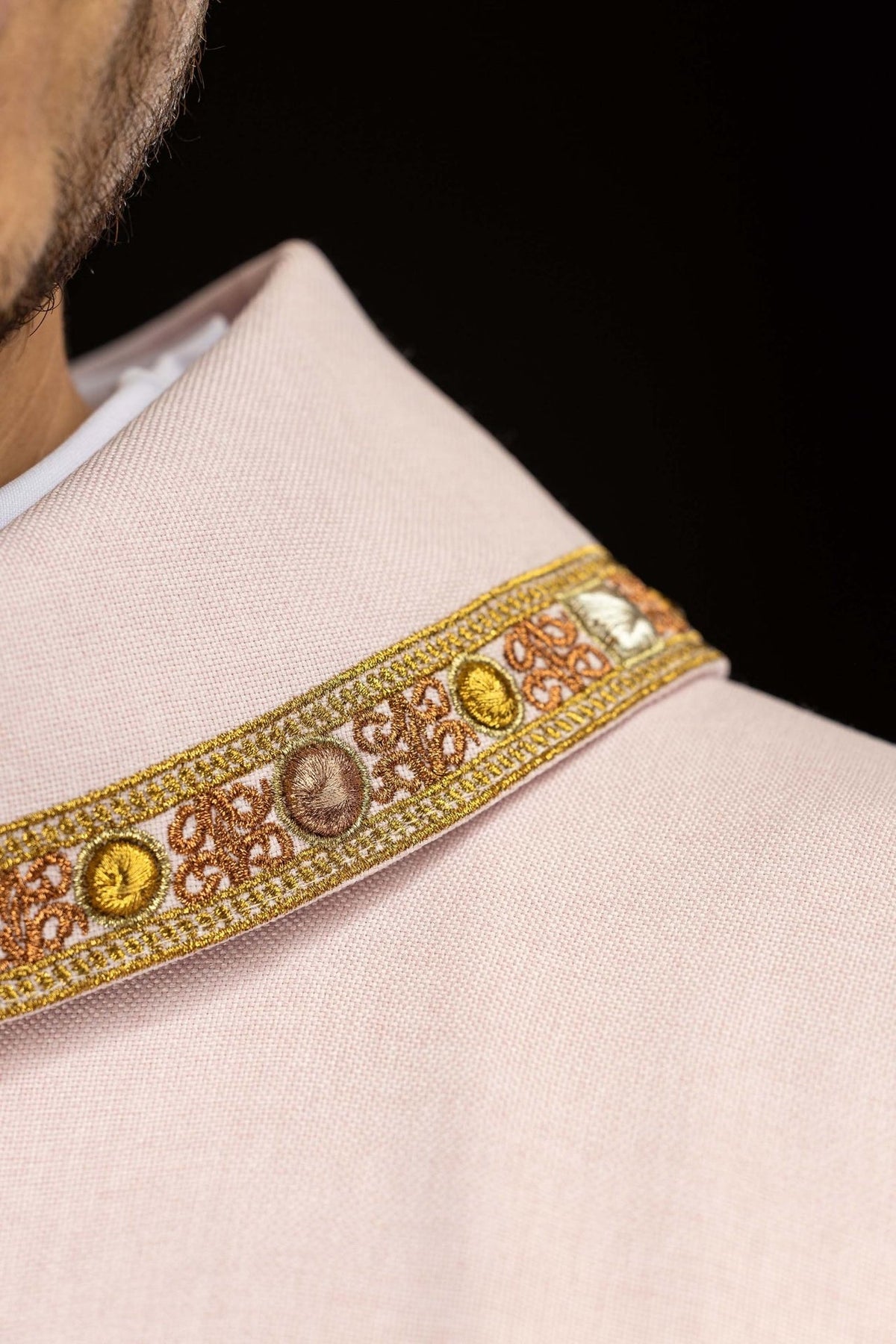 Rose chasuble collar trim close-up