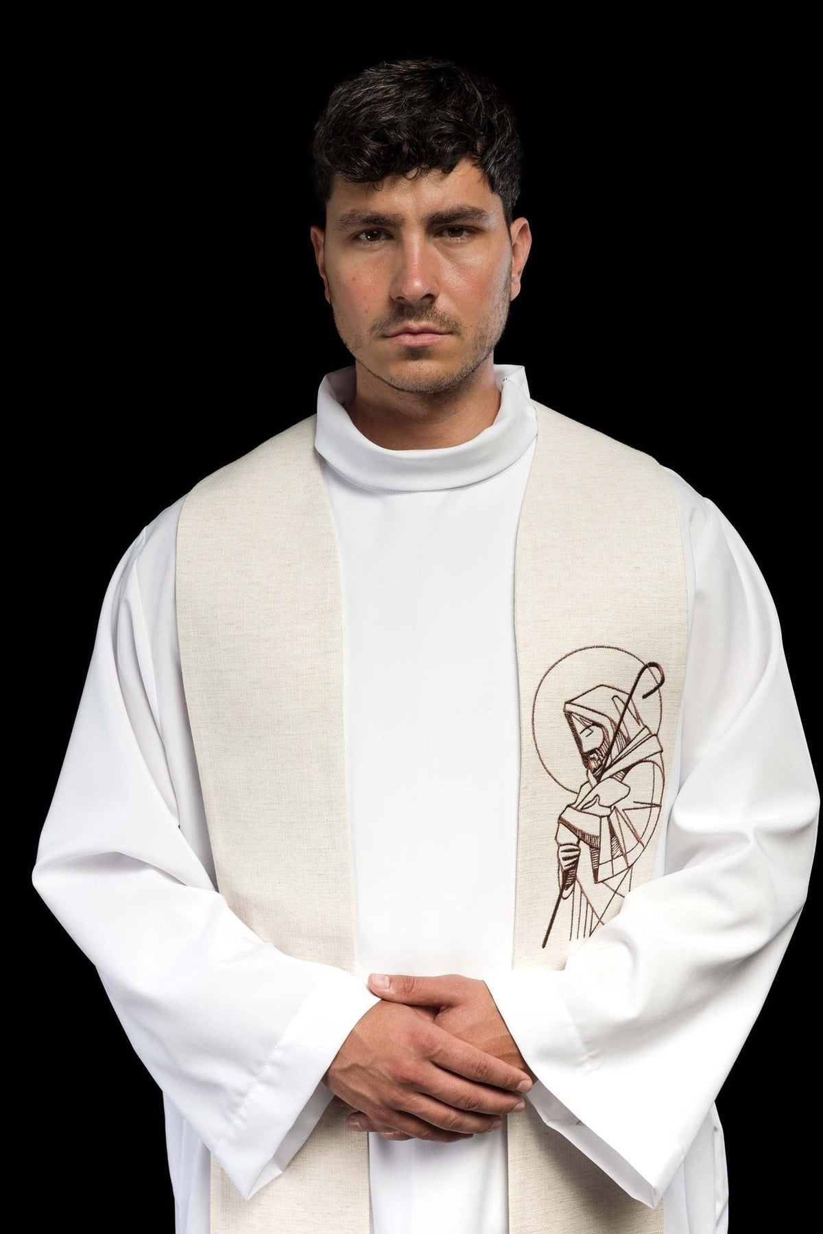 Stuła haftowana ,,Jezus dobry pasterz'' ecru