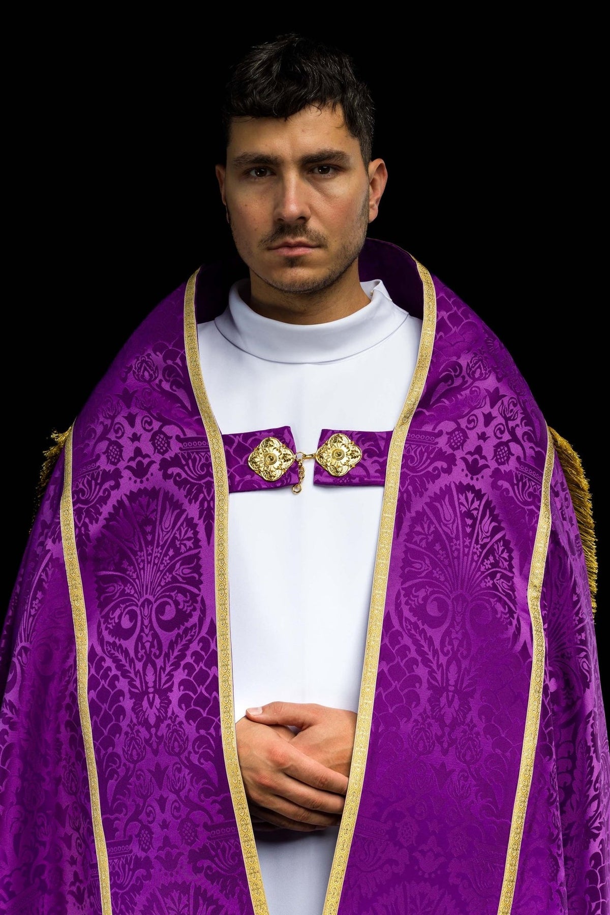 Żakardowa kapa rzymska gładka Fioletowa