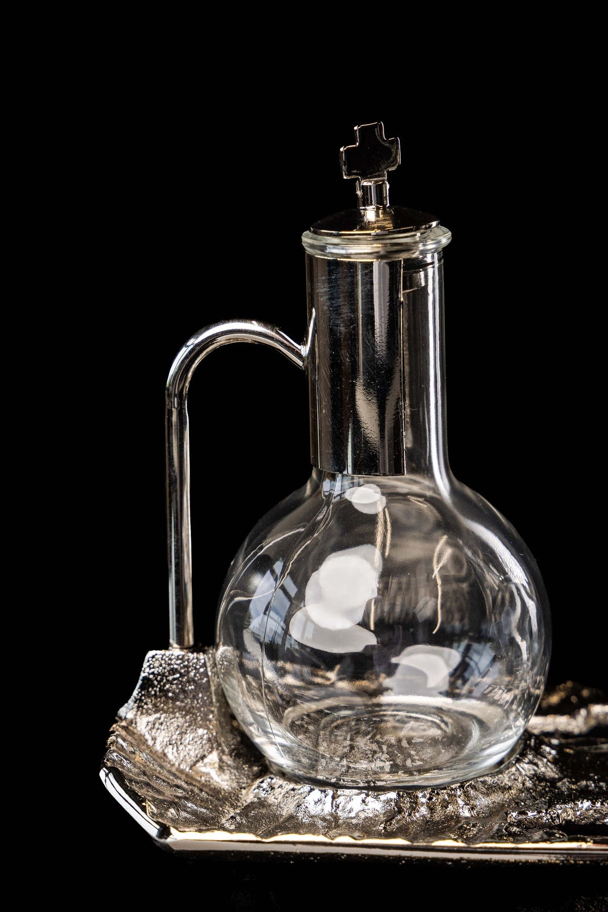 Liturgical Cruets for Wine and Water with Nickel-Plated Tray