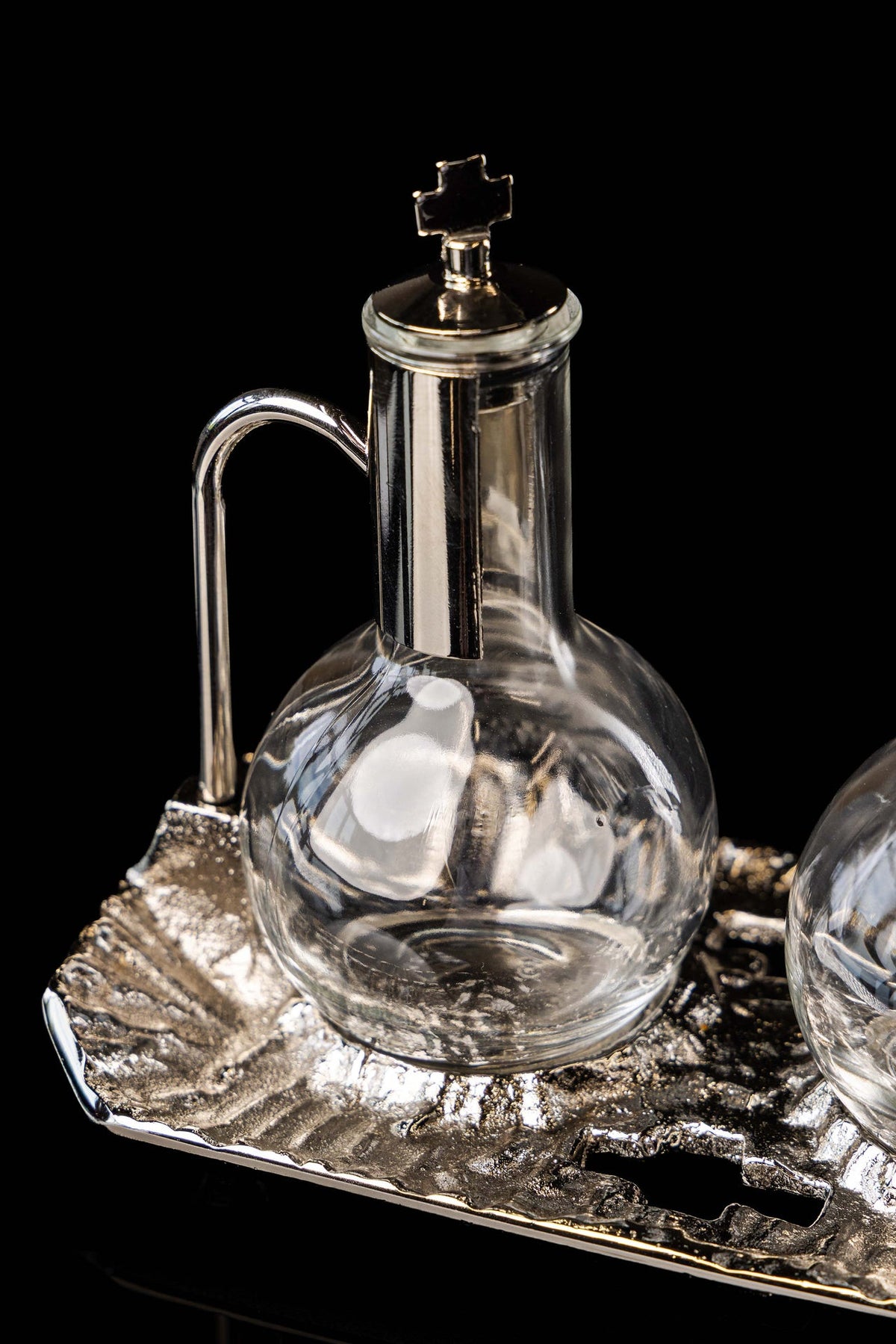 Liturgical Cruets for Wine and Water with Nickel-Plated Tray