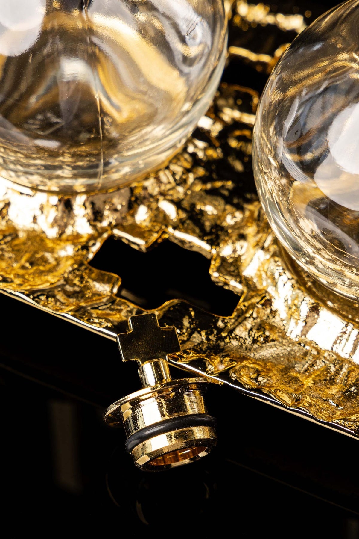 Liturgical Cruet Set for Wine and Water with Gold-Plated Tray