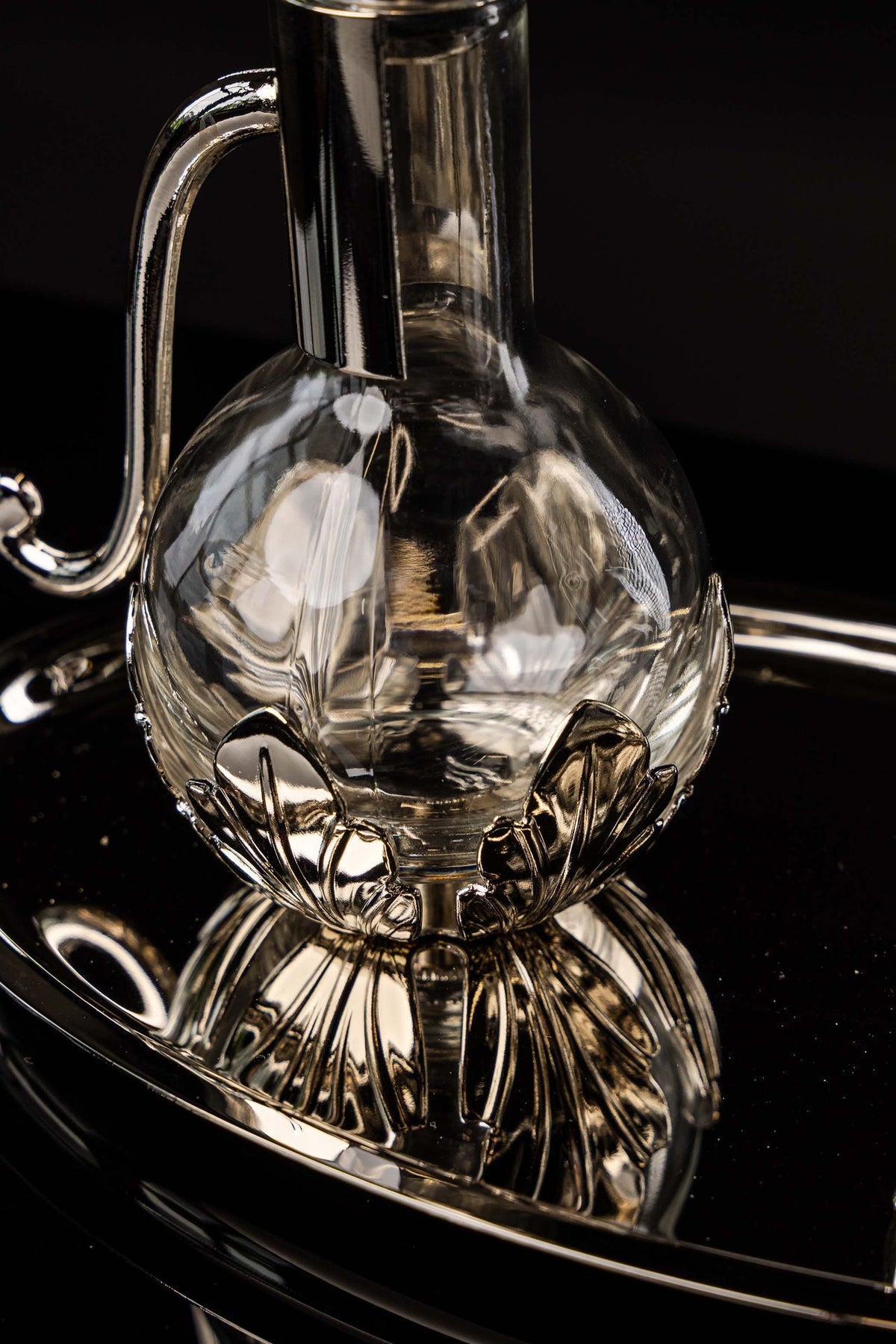 Liturgical Cruets for Wine and Water with Silver-Plated Metal Tray