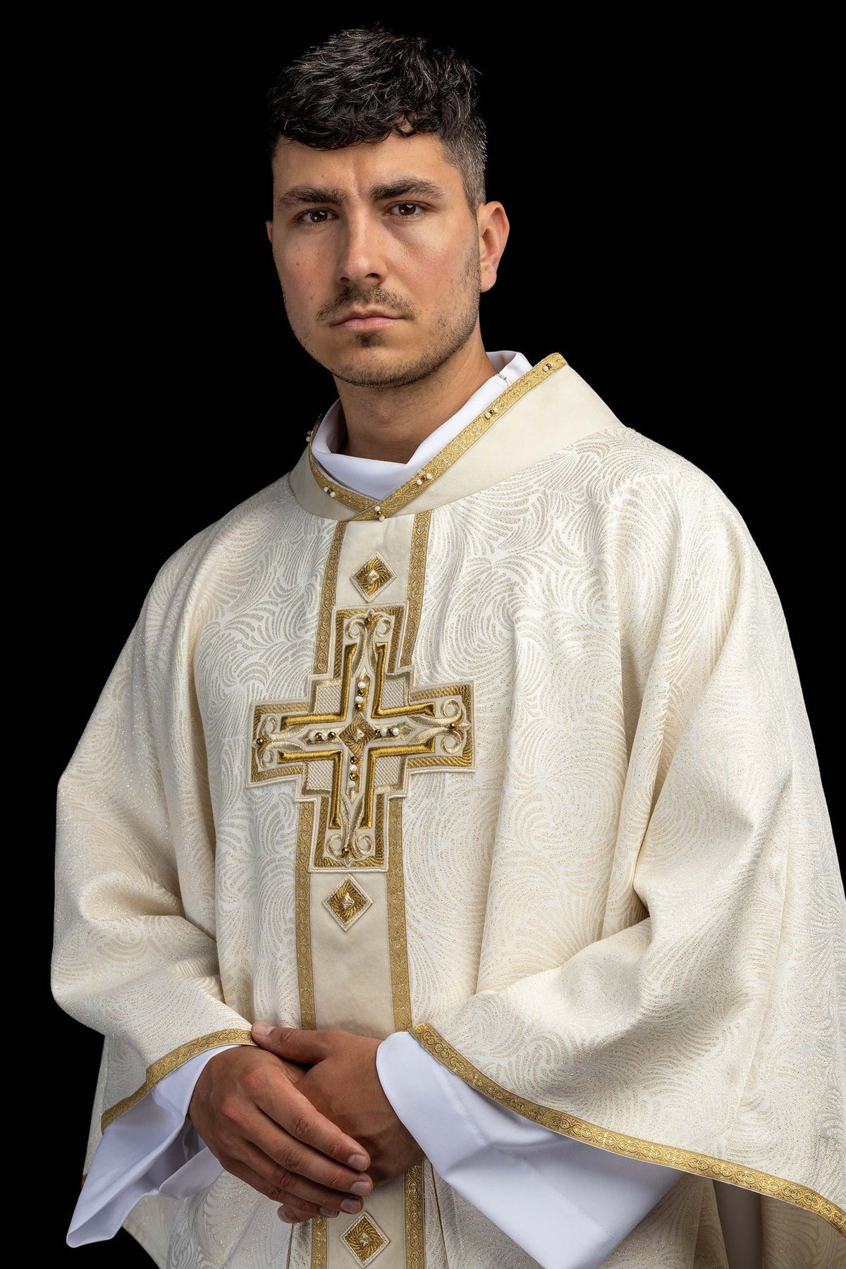 Catholic Chasuble with Natural Stones, Handmade 7012
