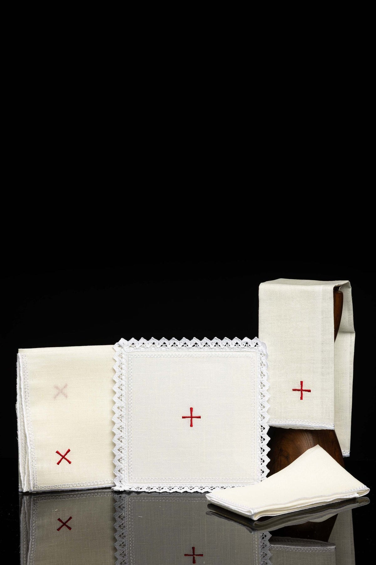 Embroidered Altar Linen Set with Red Crosses