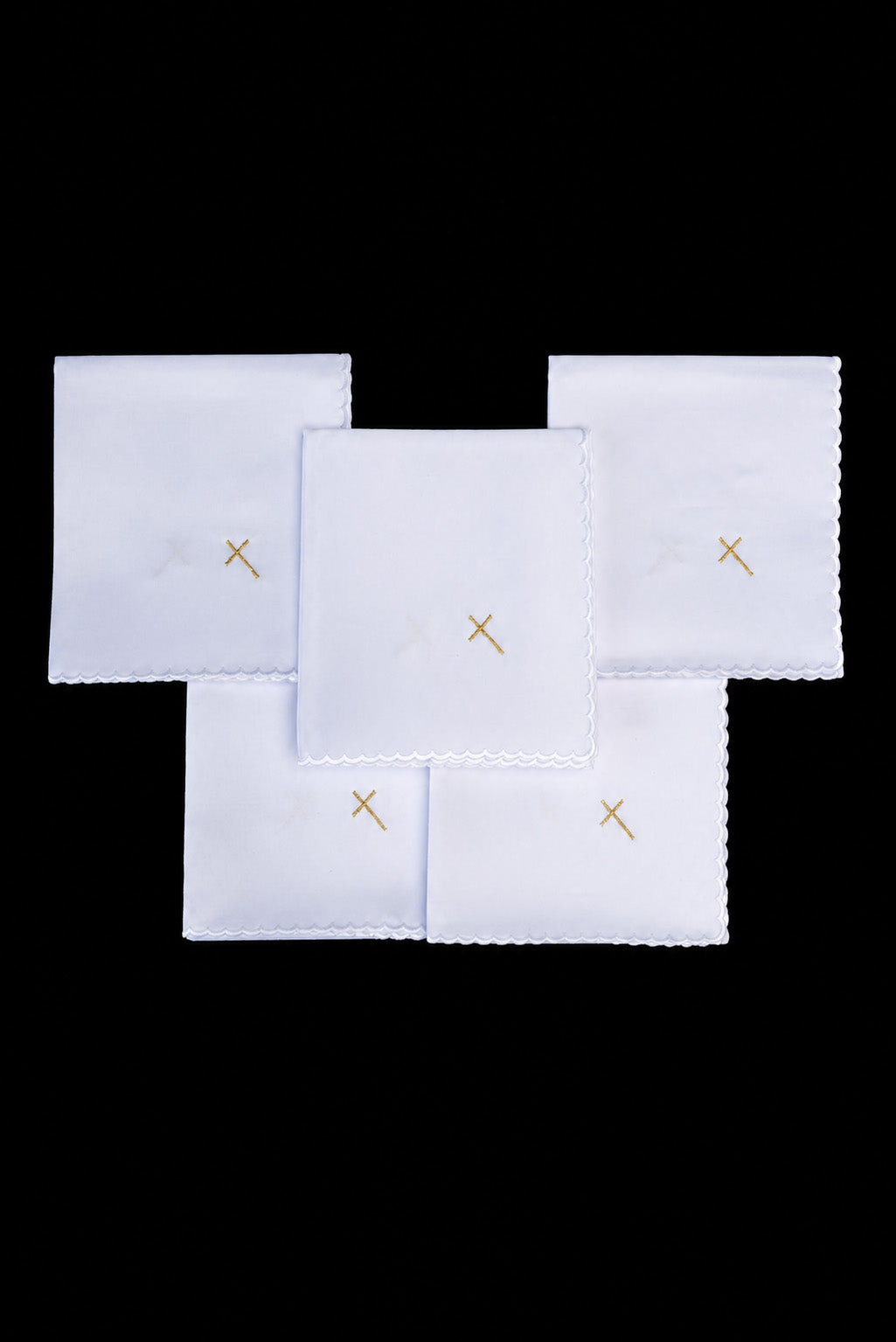 Set of 5 White Corporals with Gold Cross Embroidery