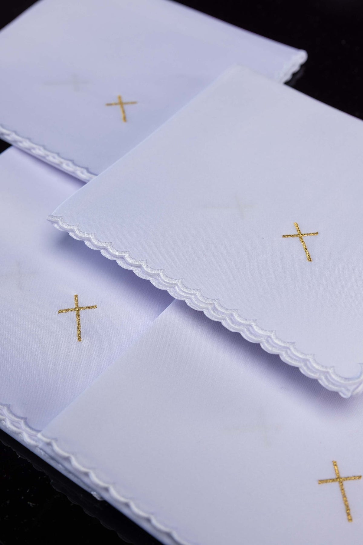 Set of 5 White Corporals with Gold Cross Embroidery