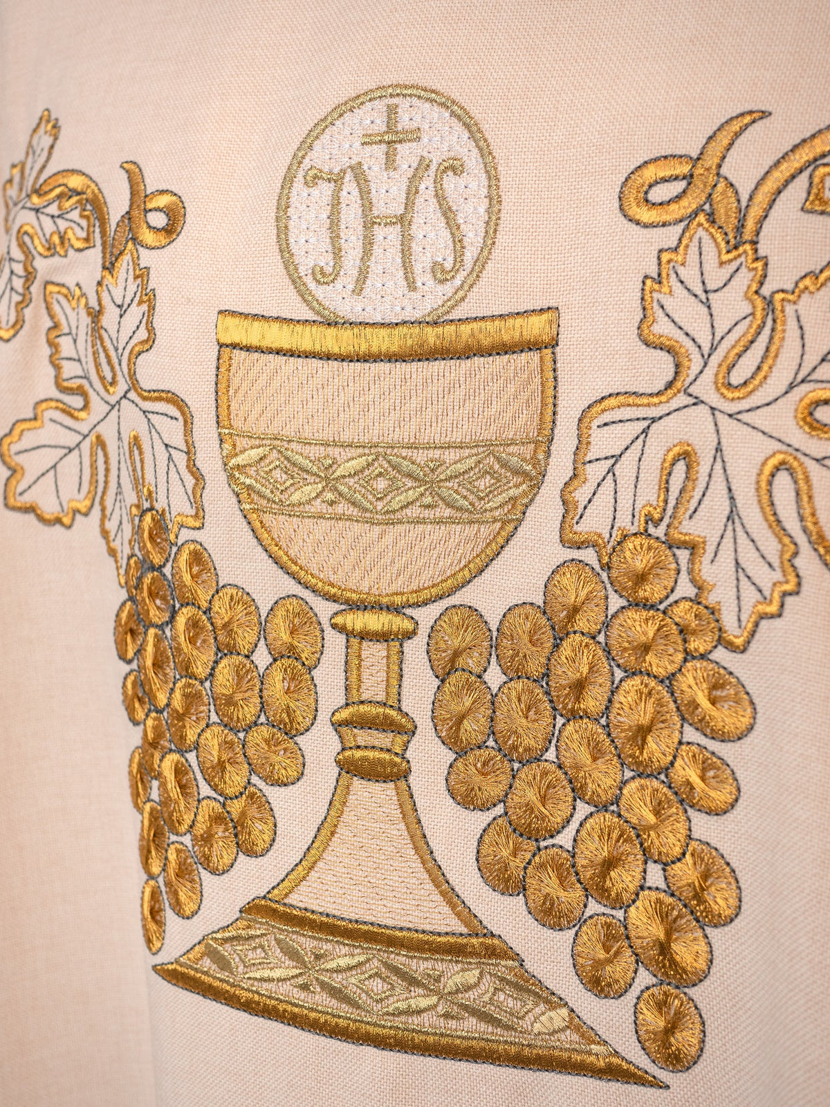 Embroidered Ecru Chasuble with Chalice and Grapes