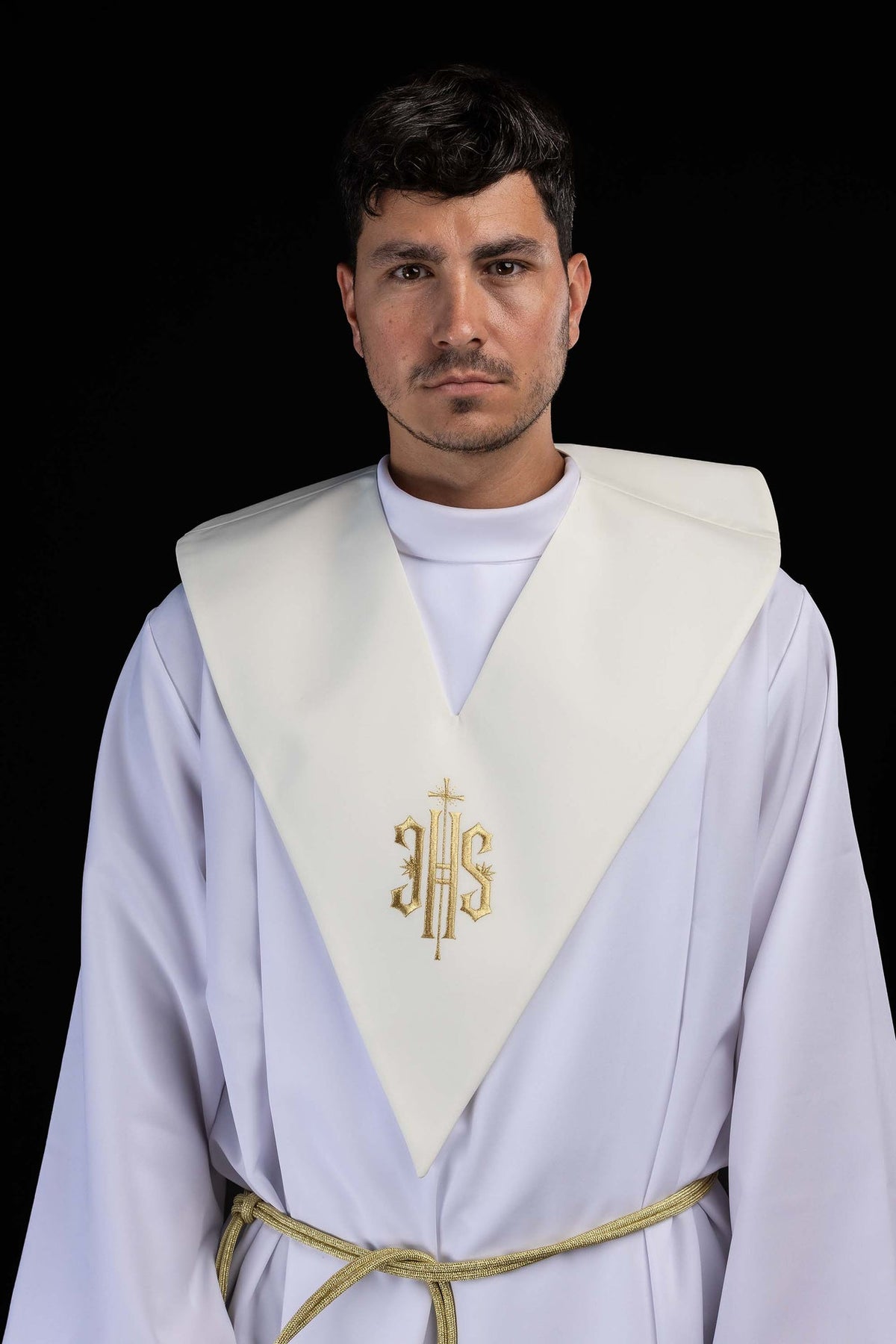 Ecru Lector's Stole with Gold IHS Embroidery