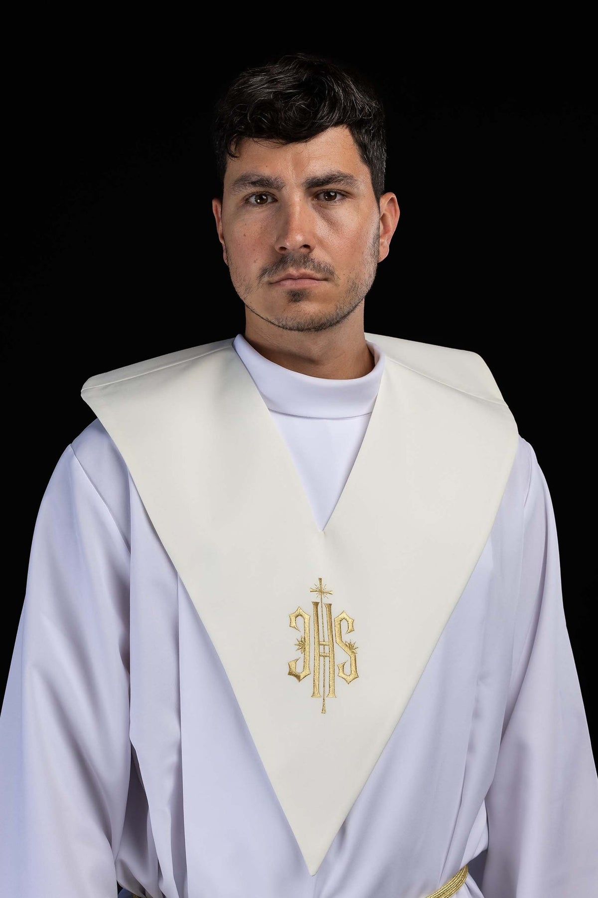 Ecru Lector's Stole with Gold IHS Embroidery