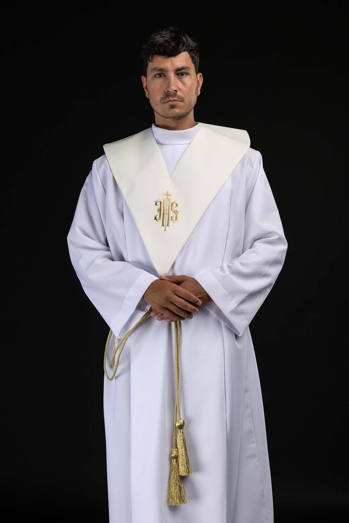 Ecru Lector's Stole with Gold IHS Embroidery