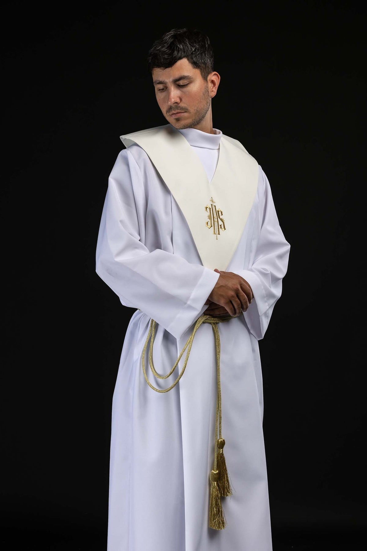 Ecru Lector's Stole with Gold IHS Embroidery