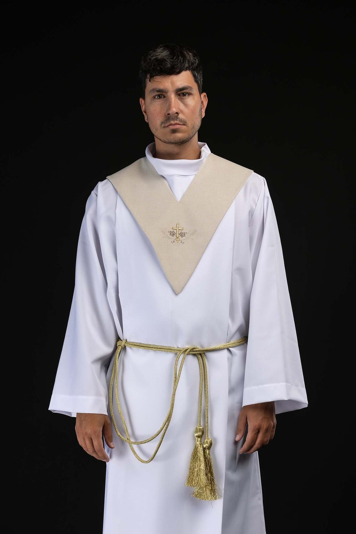 Ecru Lector's Pallium with Embroidered Gold Cross