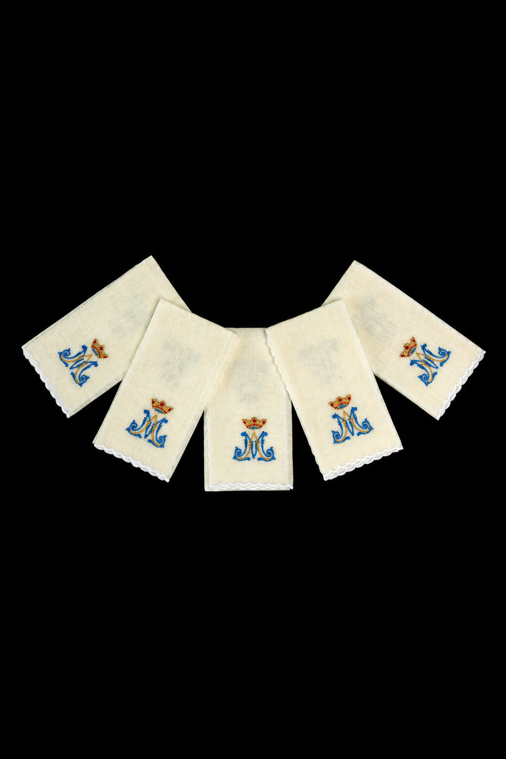 Set of 5 Linen Purificators with Marian Embroidery