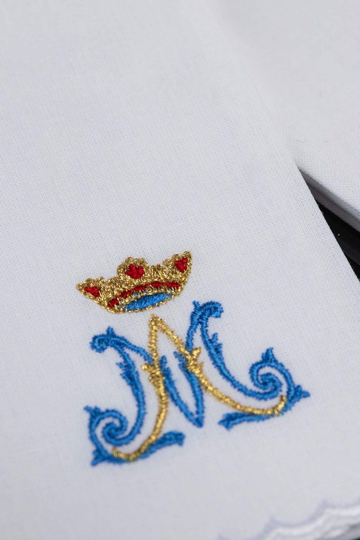 Set of 5 White Purificators with Marian Embroidery