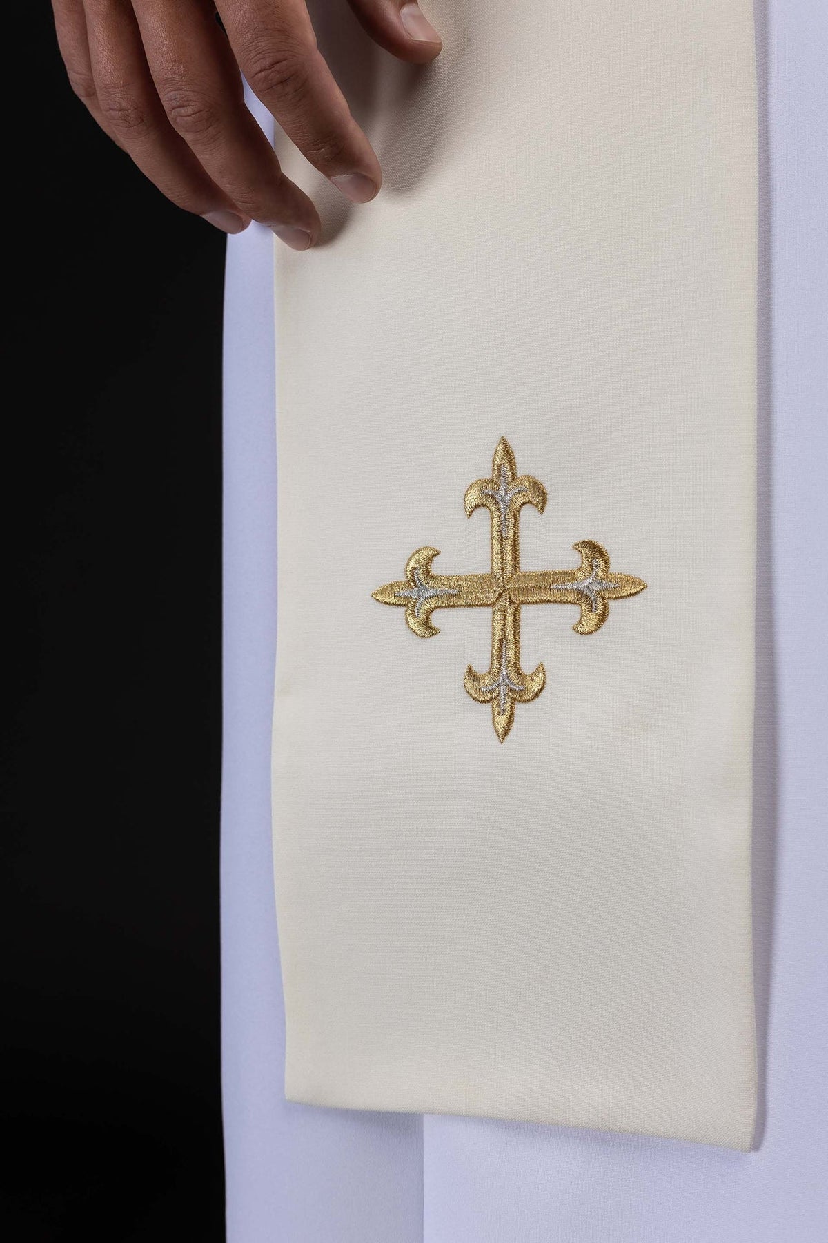 Ecru Embroidered Catholic Stole with an Image of John Paul II