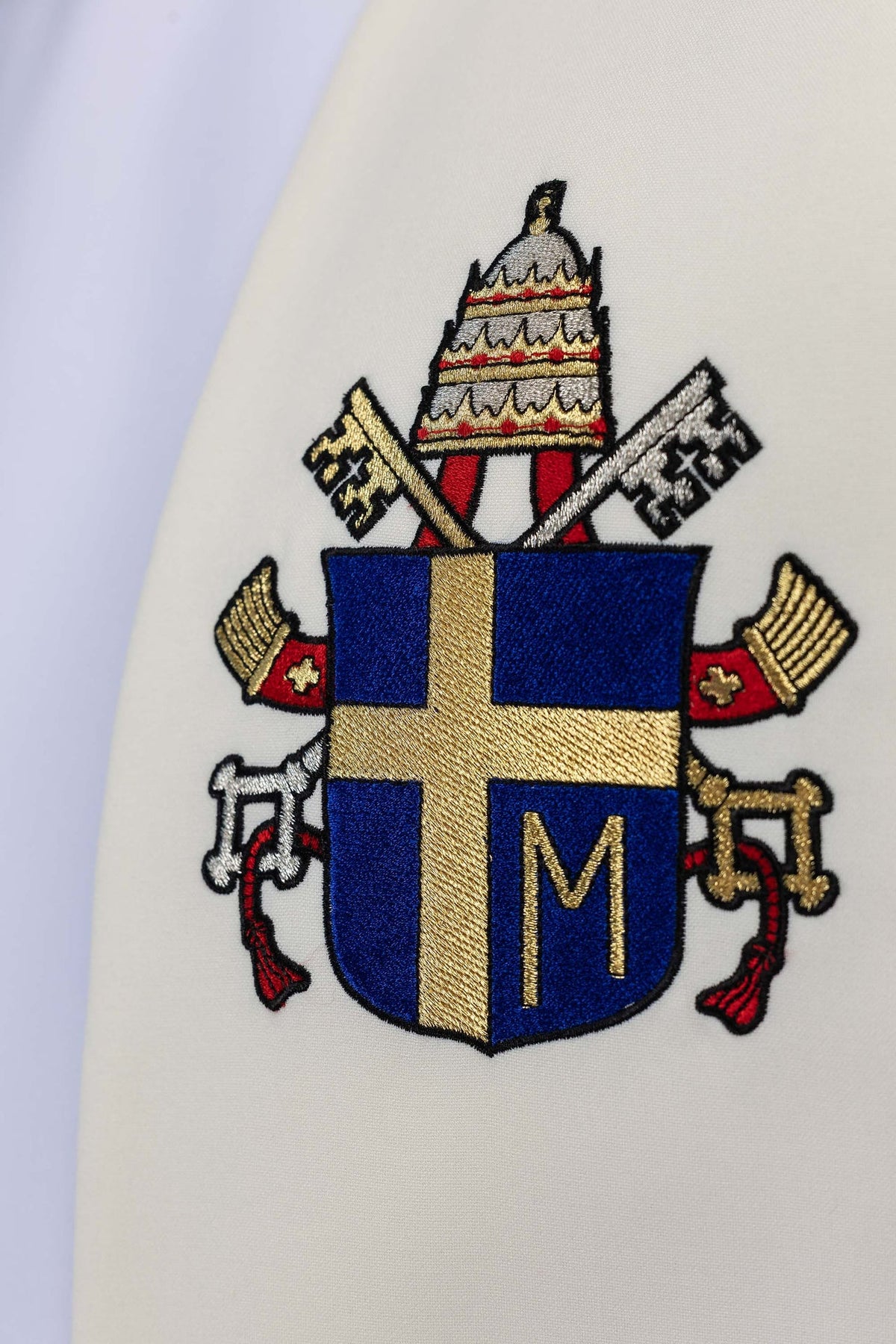 Ecru Embroidered Catholic Stole with an Image of John Paul II